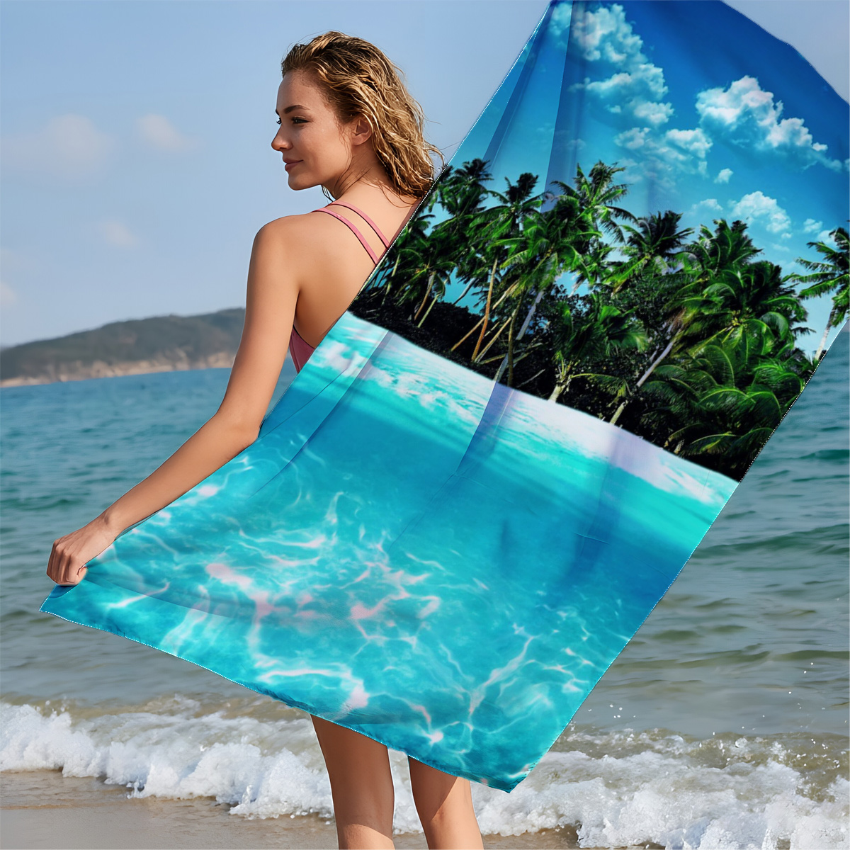 Crystal Clear Waters and Palm Trees Under Blue Sky - Beach towels
