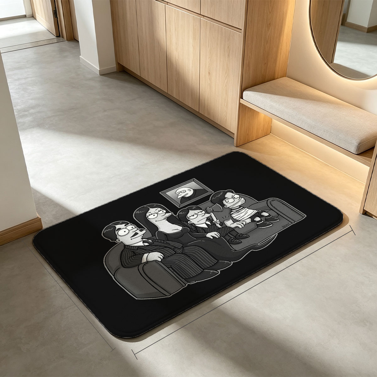 The Addams Family on Couch with Portrait of Gomez - Flannel floor mat