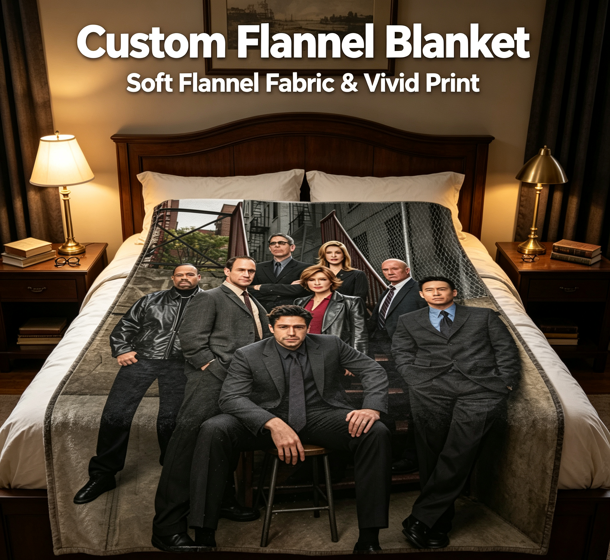 Custom Face Blanket - Law & Order: Special Victims Unit Cast Flannel Blanket for Cozy Nights, Perfect Gift or Giveaway for Fans