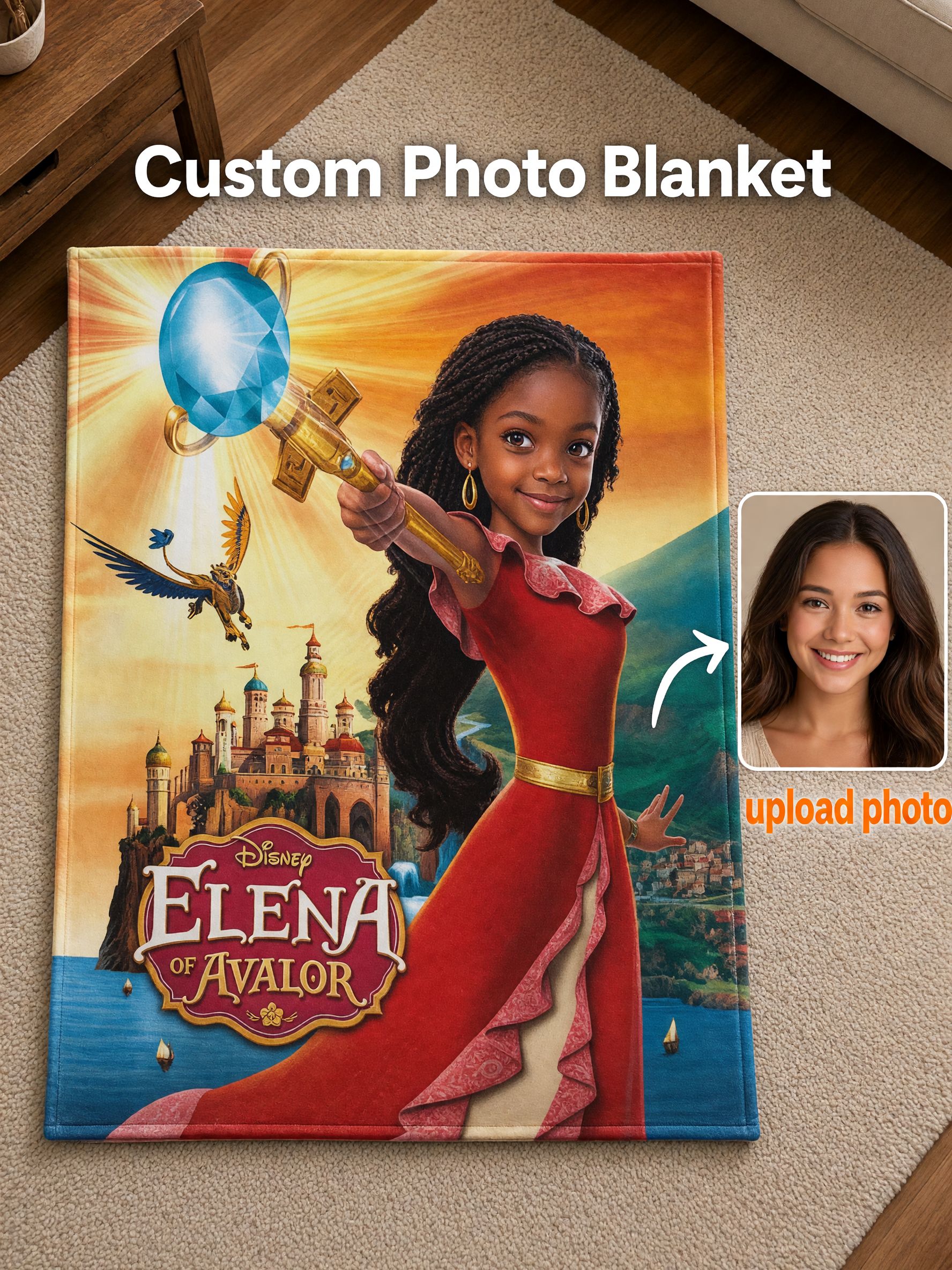 Custom Face Photo Blanket Personalized Princess Flannel Fleece Throw, Ideal Cozy Gift for Kids and Family