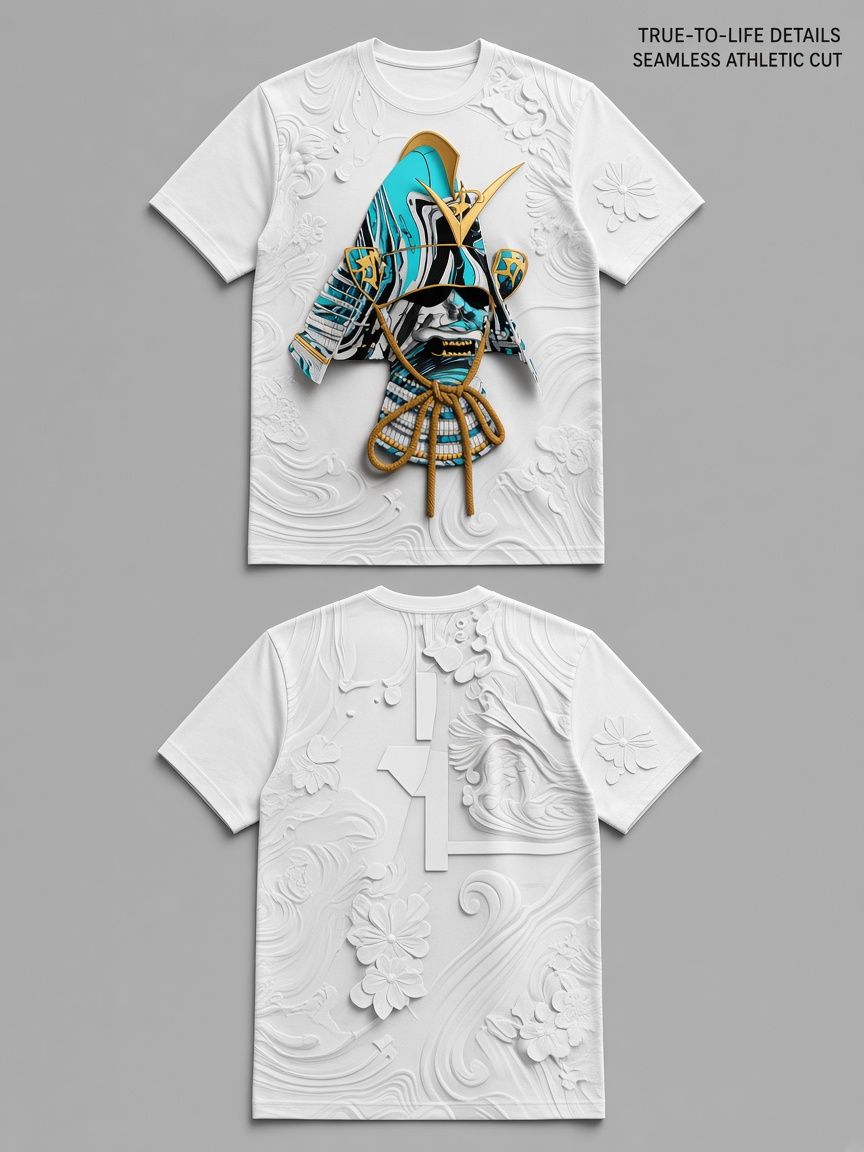 Japanese Samurai Armor 3D Optical Illusion Graphic Tee Breathable Athletic Mesh T-Shirt Casual Sports Wear