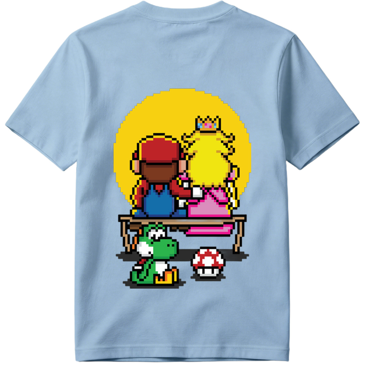 Mario and Peach Pixel Art with Yoshi and Mushroom - Tee