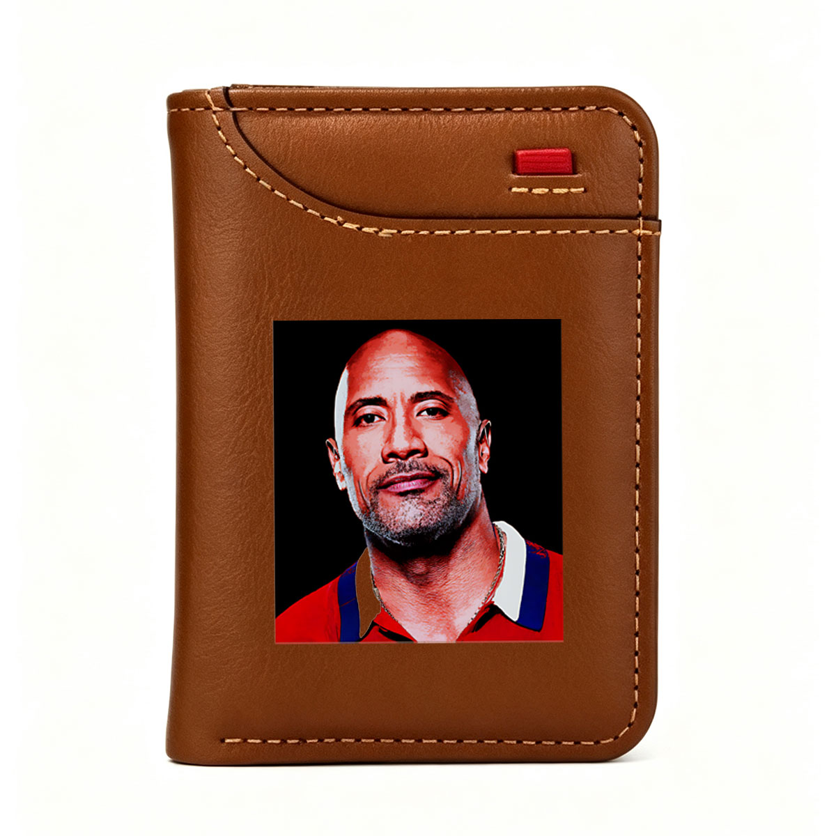 Dwayne Johnson in a Red Polo Shirt with Chain Necklace - Vertical Style Wallet