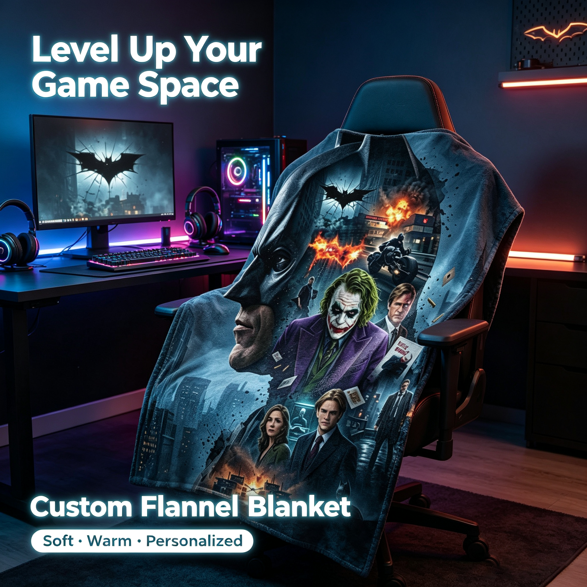 Custom Face Blanket Batman The Dark Knight Joker Flannel Blanket Movie Poster Design Cozy Bedding Gift for Fans and Collectors