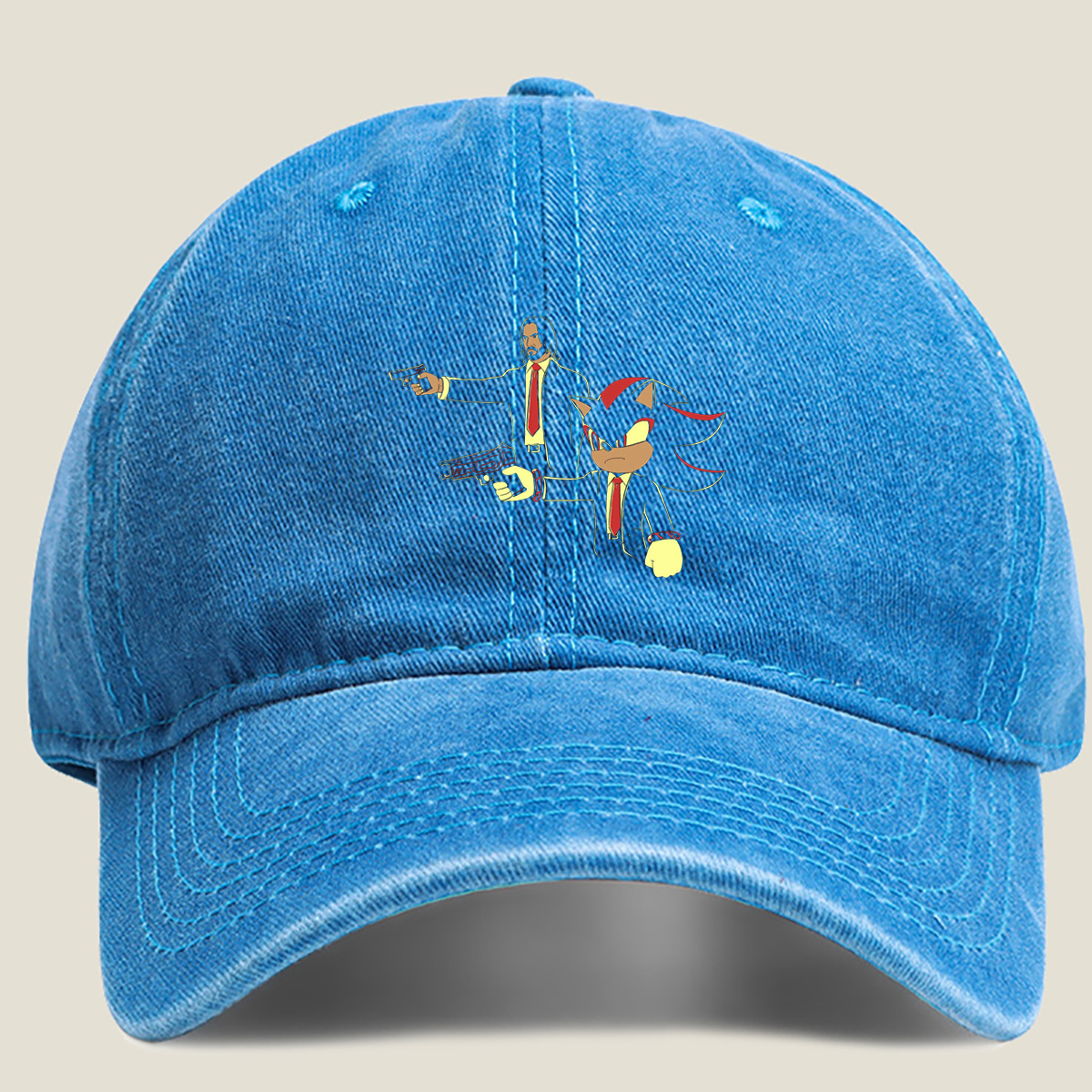 Sonic the Hedgehog and John Wick in Suit and Tie - Washed Denim - Baseball Cap