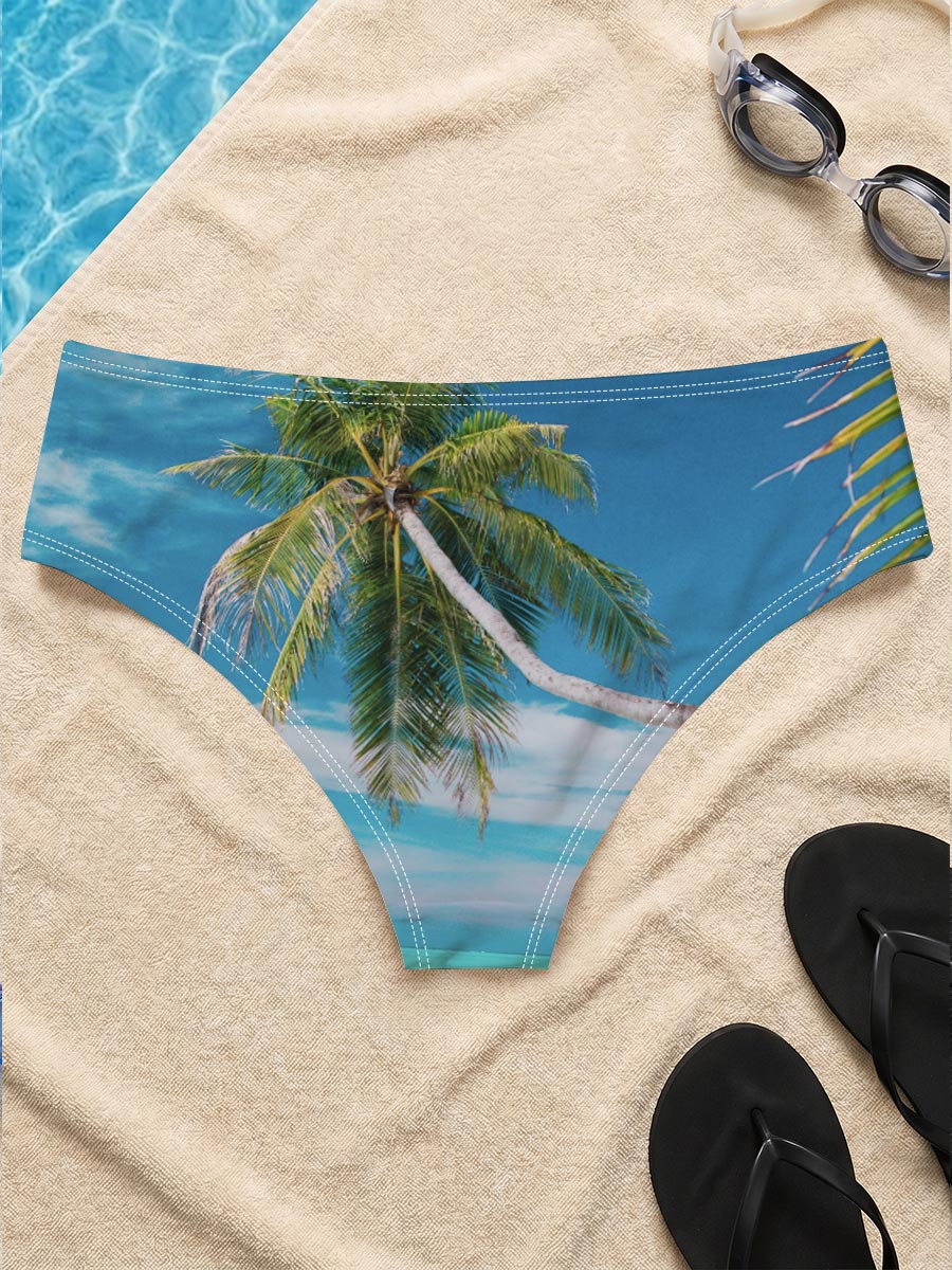 Tropical beach with palm tree and turquoise water -  Men's swim trunks