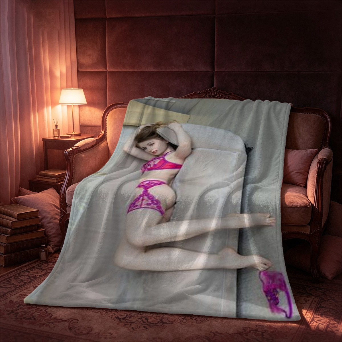 Nude Teacher with Glasses Holding Triangle Ruler in Classroom - Blanket