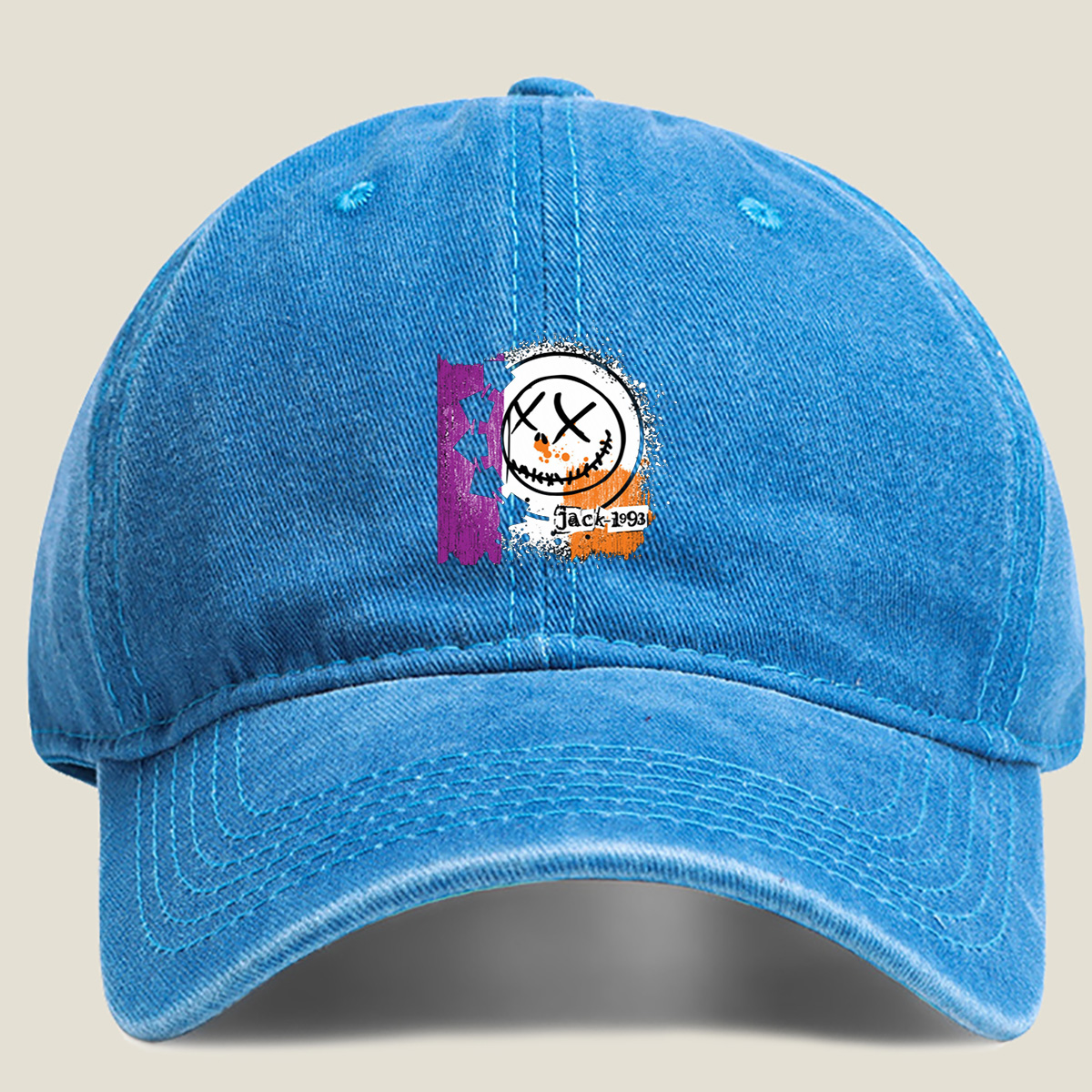 Jack-1993: The Pumpkin King's Grin - Washed Denim - Baseball Cap