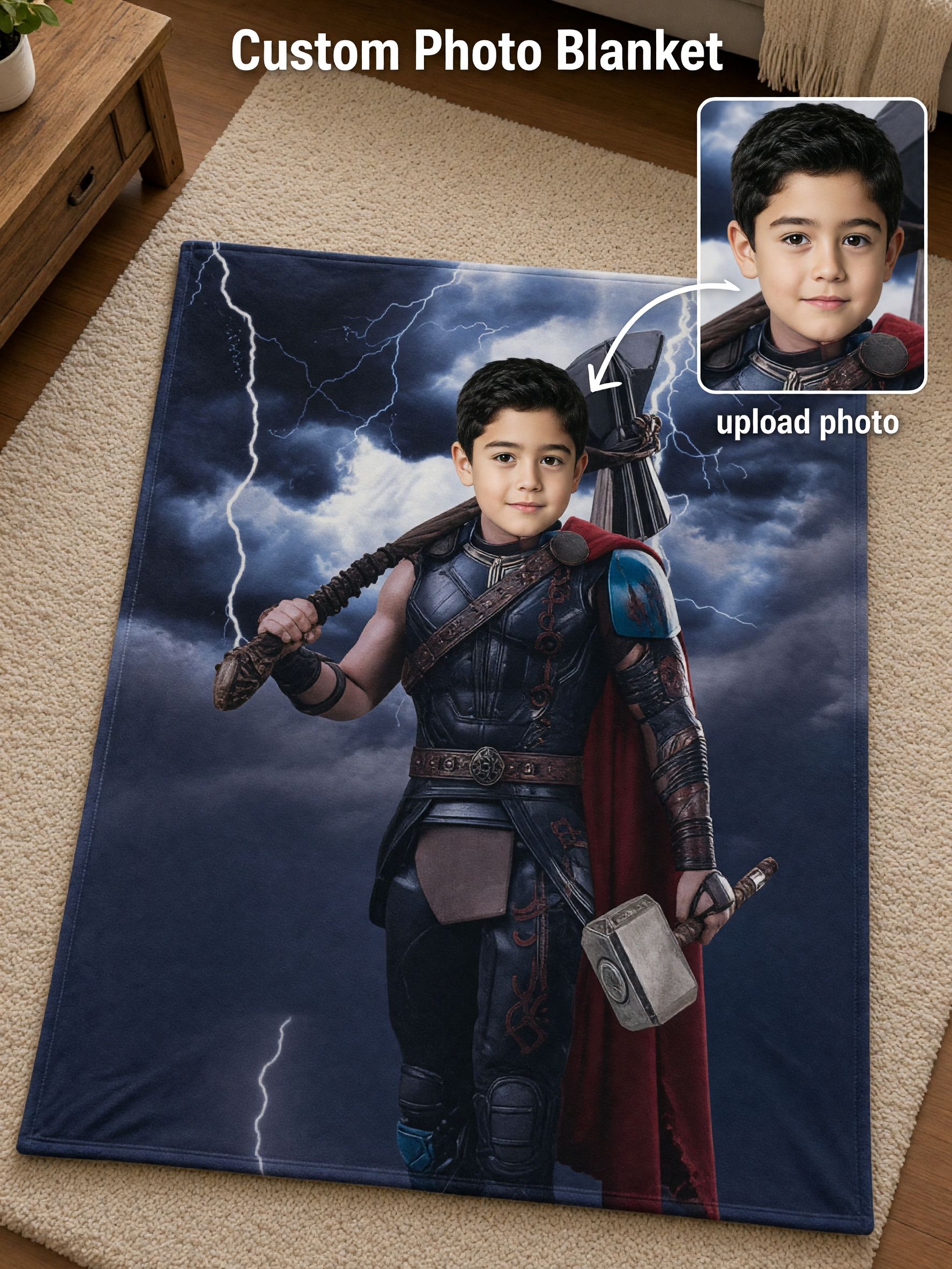 Custom Photo Superhero Flannel Throw Blanket Soft Fleece Personalized Face Portrait Cover Ideal Cozy Gift for Kids