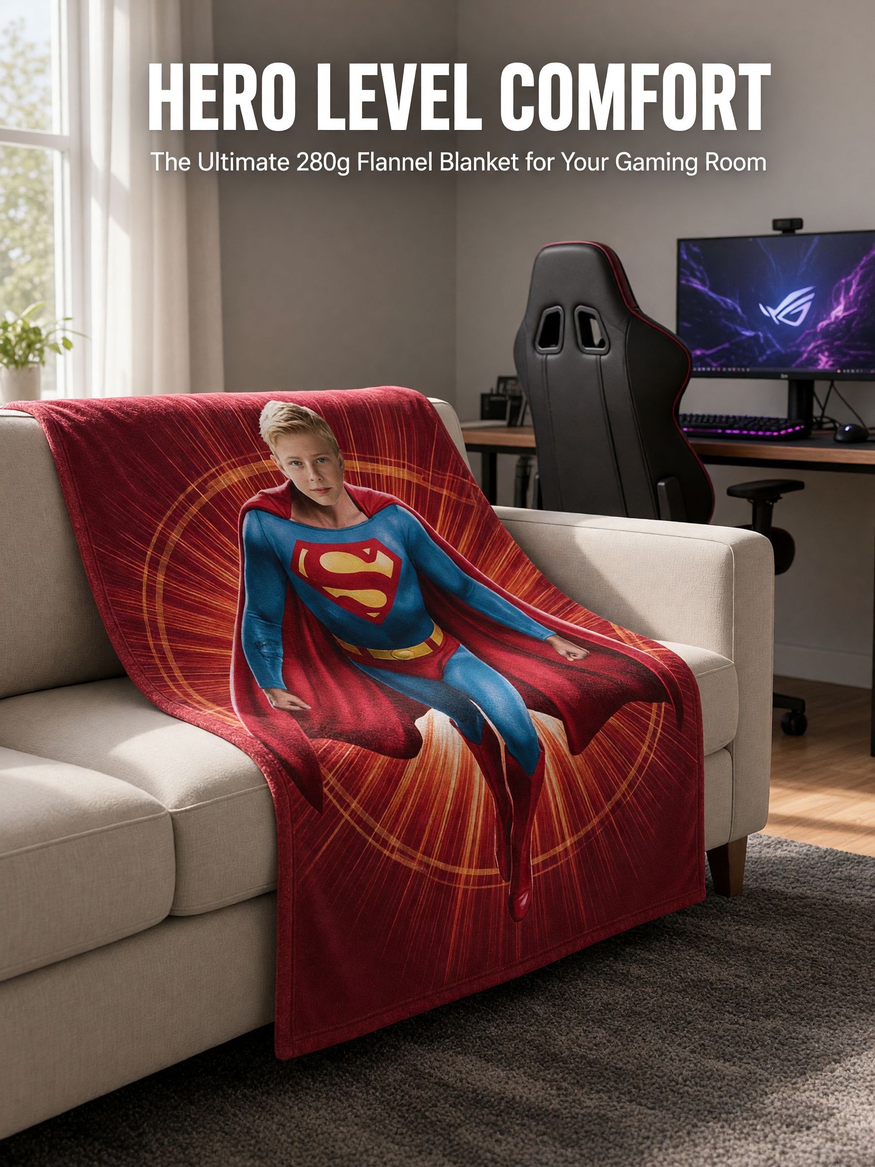 Personalized Superhero Face Blanket Custom Photo Flannel Fleece Throw Ideal Cozy Keepsake Gift for Kids and Adults