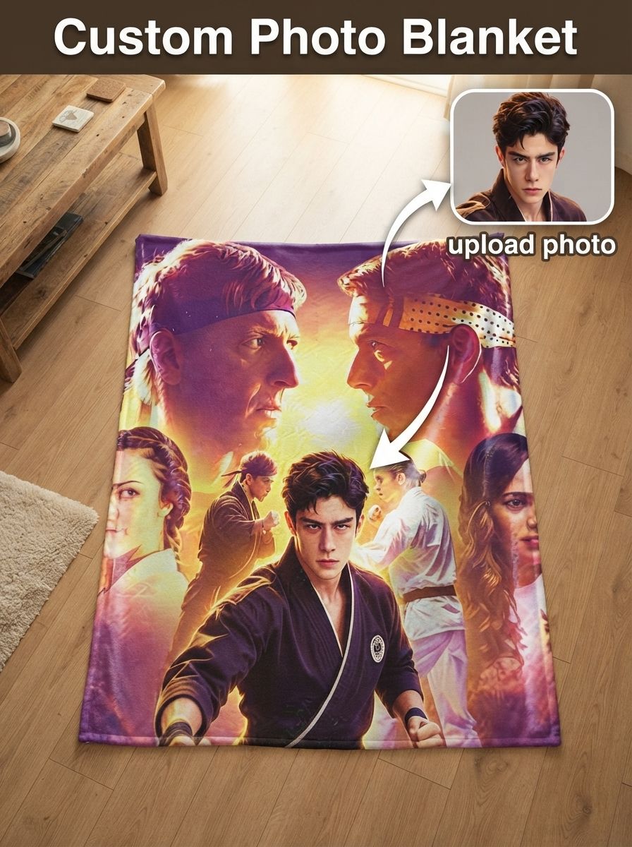 Personalized Martial Arts Headshot Flannel Fleece Throw Blanket Custom Photo Graphic Cozy Plush Bed Couch Cover Ideal