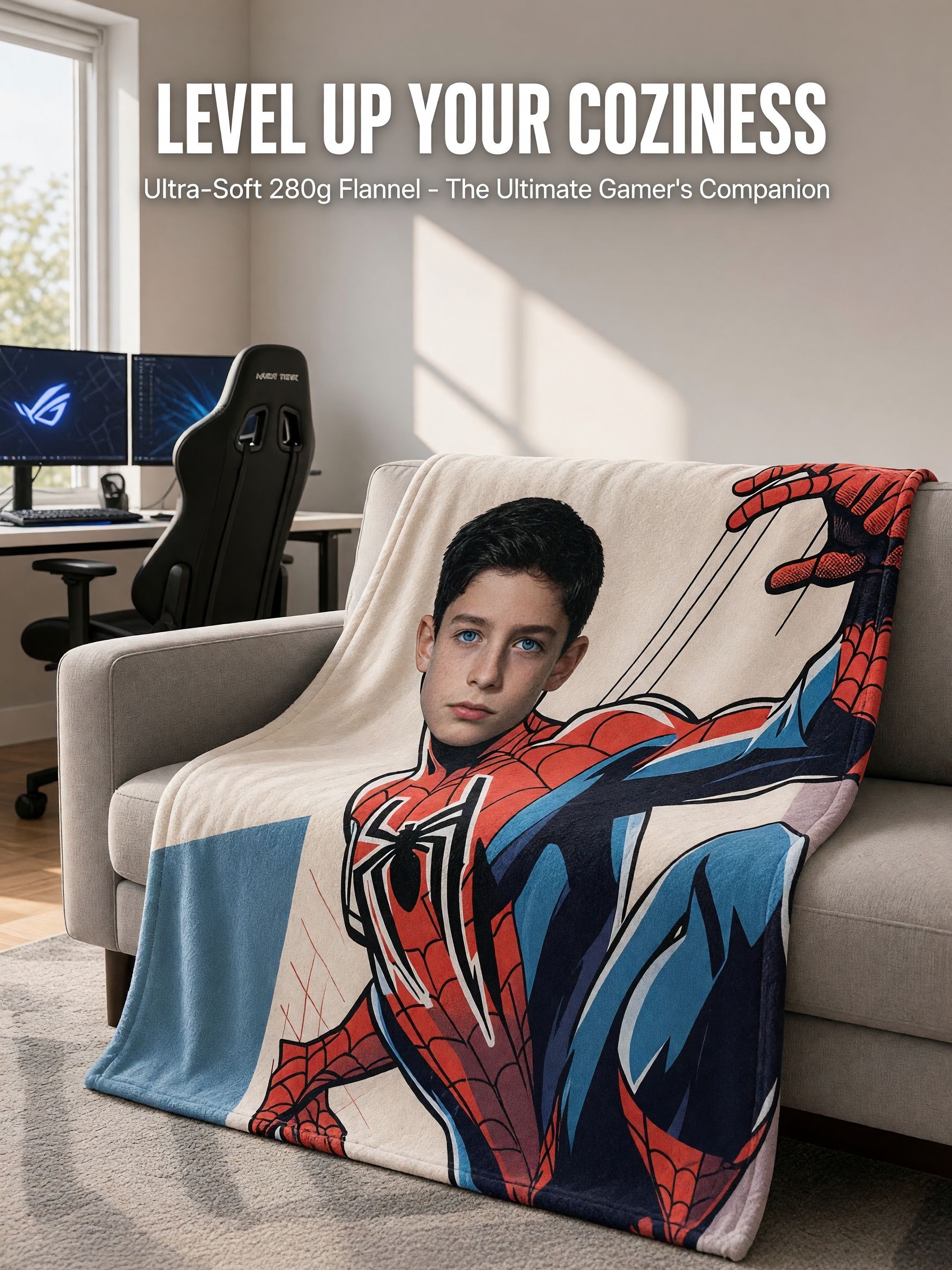 Custom Face Superhero Flannel Fleece Blanket Personalized Photo Comic Throw Skin Friendly Lightweight Cozy Warm