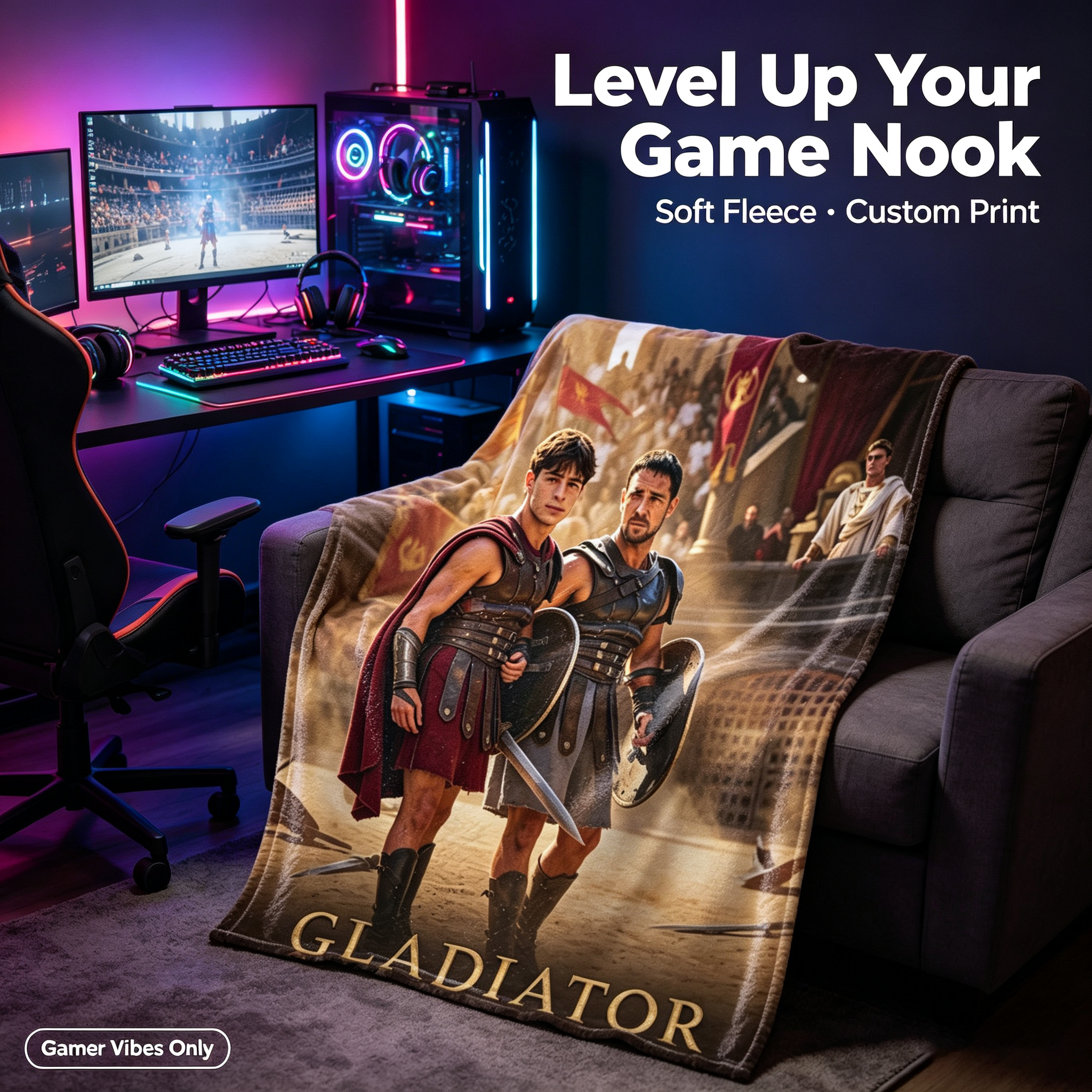 Custom Face Blanket Gladiator Movie Inspired Flannel Blanket for Couch or Bed Comfort Perfect Gift for Movie Fans and History Enthusiasts