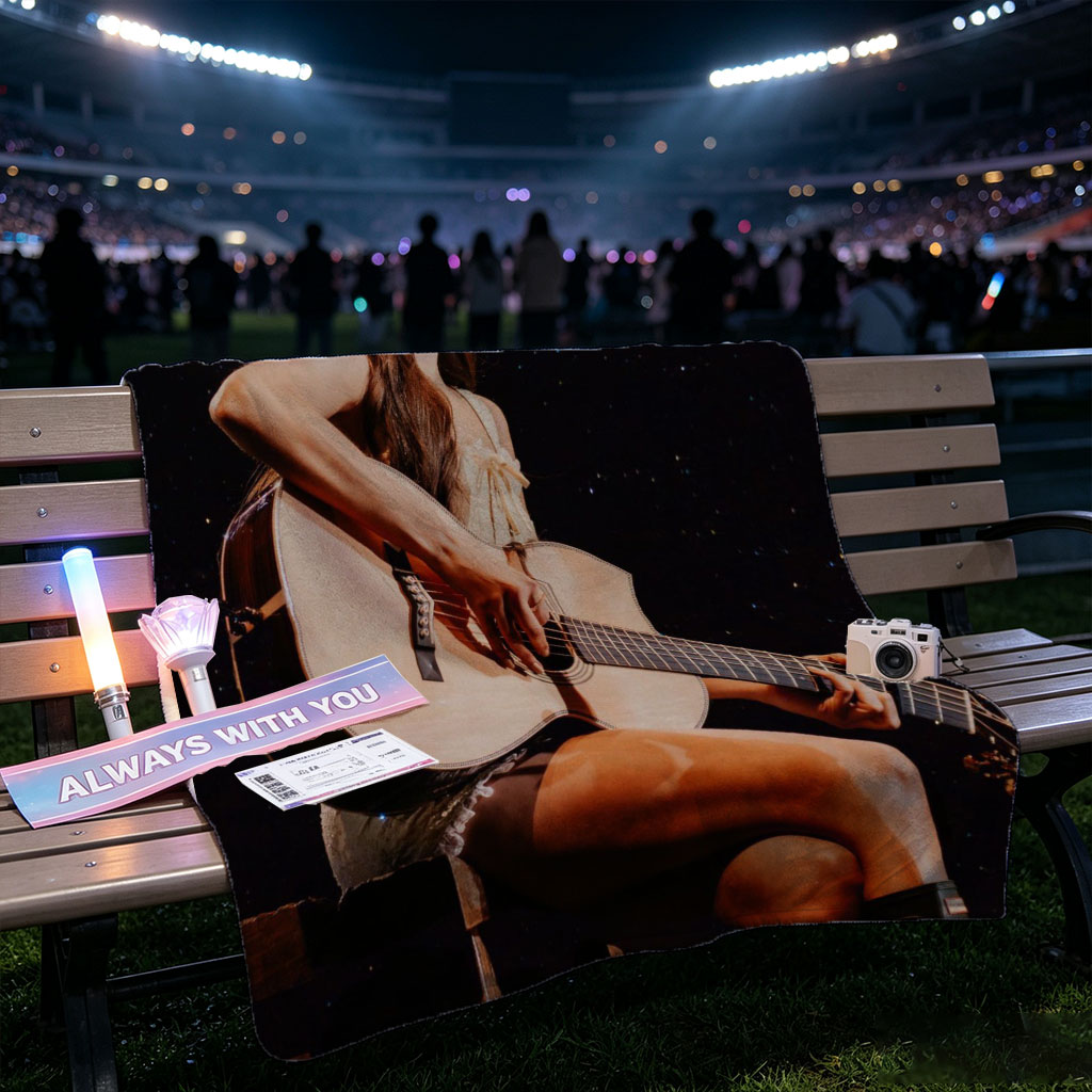 Lana Del Rey Playing Acoustic Guitar on Stage in a Starry Night Setting - Blankets