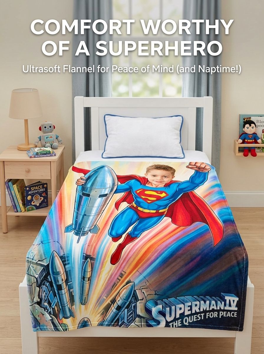 Custom Face Superhero Fleece Blanket Personalized Flannel Throw for Kids and Adults Soft Warm Bedding Gift