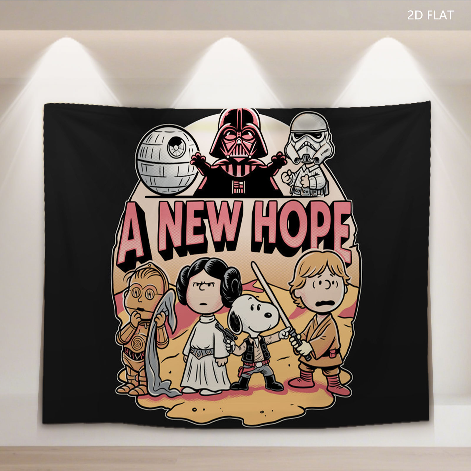 Star Wars: A New Hope - Snoopy as Luke, Leia, C-3PO, Darth Vader, Stormtrooper, and Death Star - Tapestry