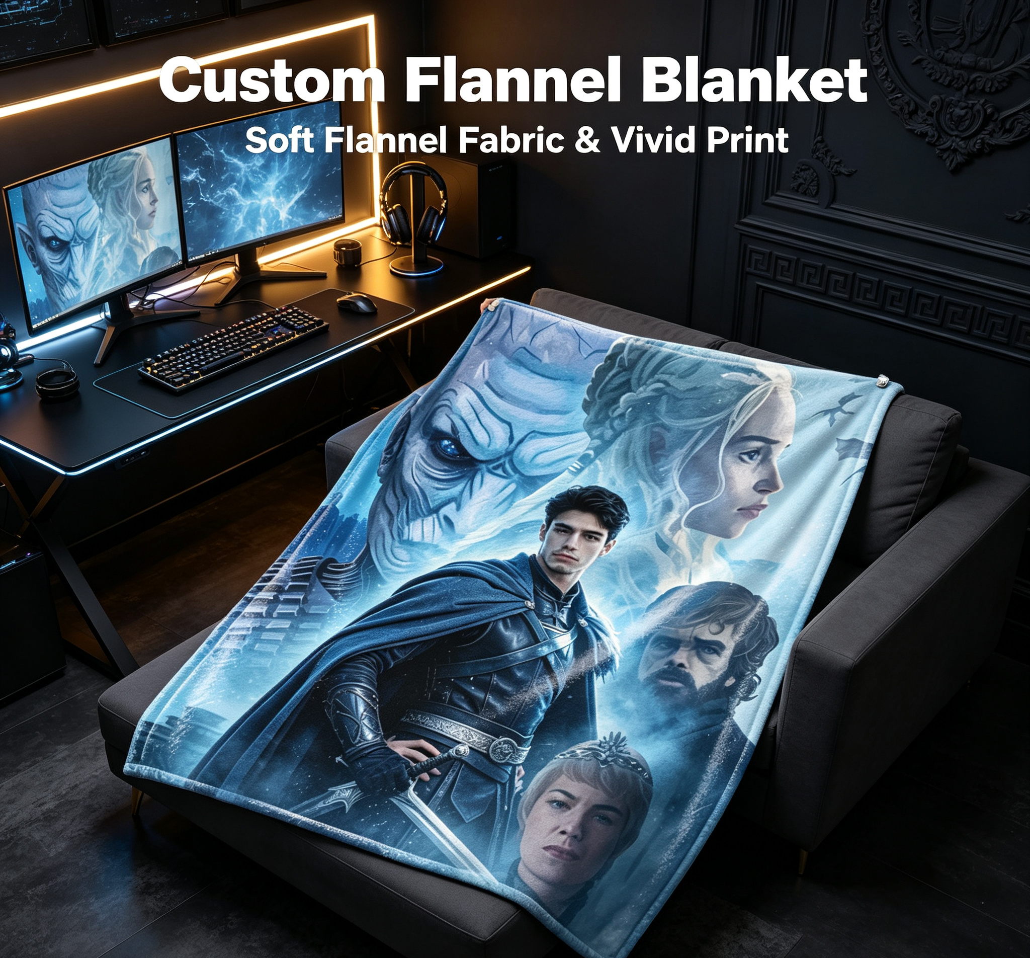 Custom Face Blanket Game of Thrones Characters Flannel Blanket Cozy Home Decor Gift for Fans and Collectors