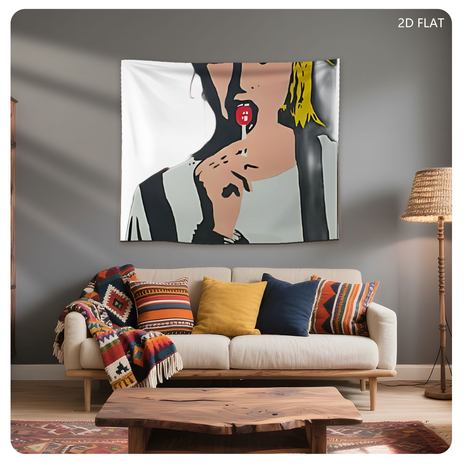 Pop Art Portrait of a Woman with Red Lollipop - Tapestry