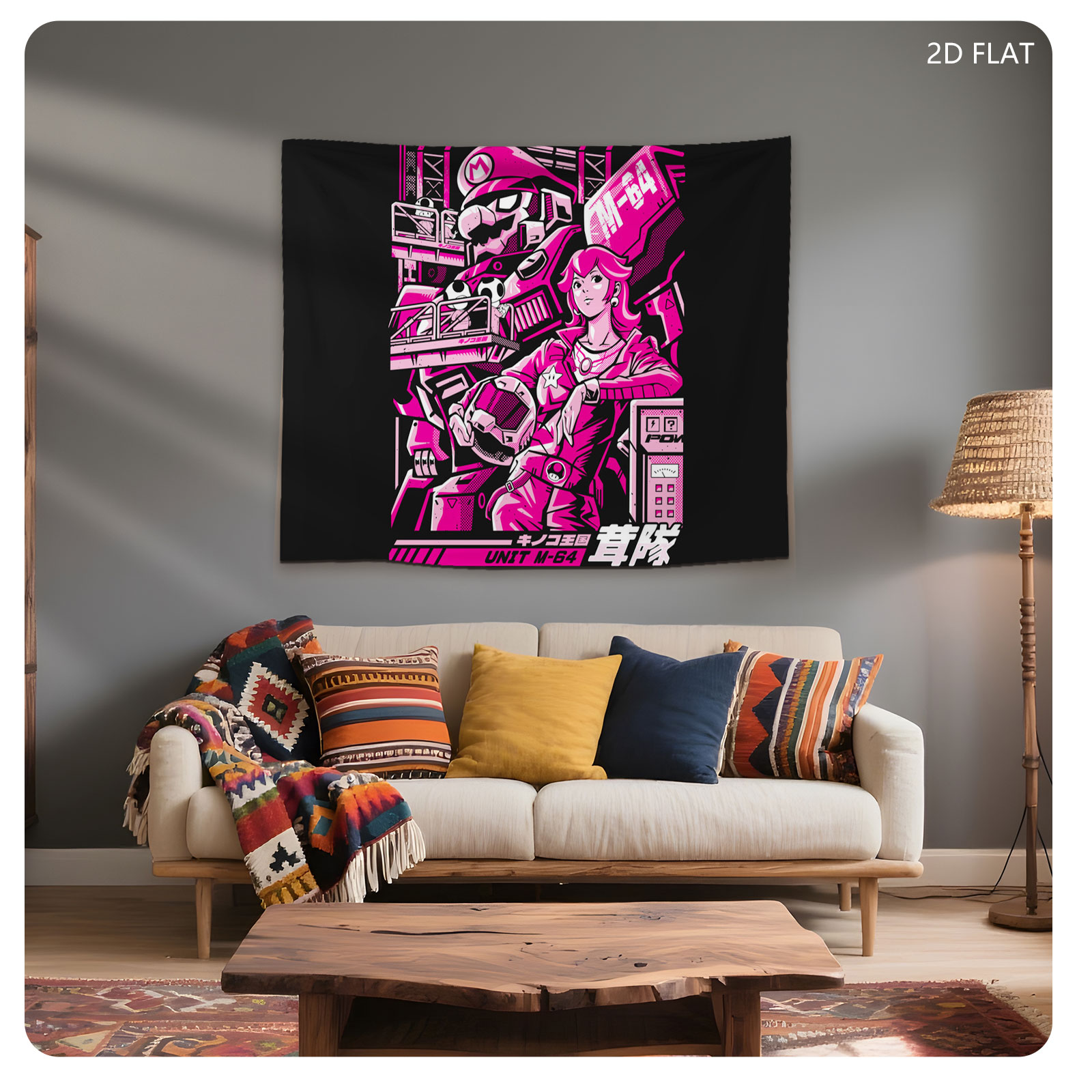 Mario and Princess Peach in Cyberpunk Mecha Gear, Unit M-64 - Tapestry