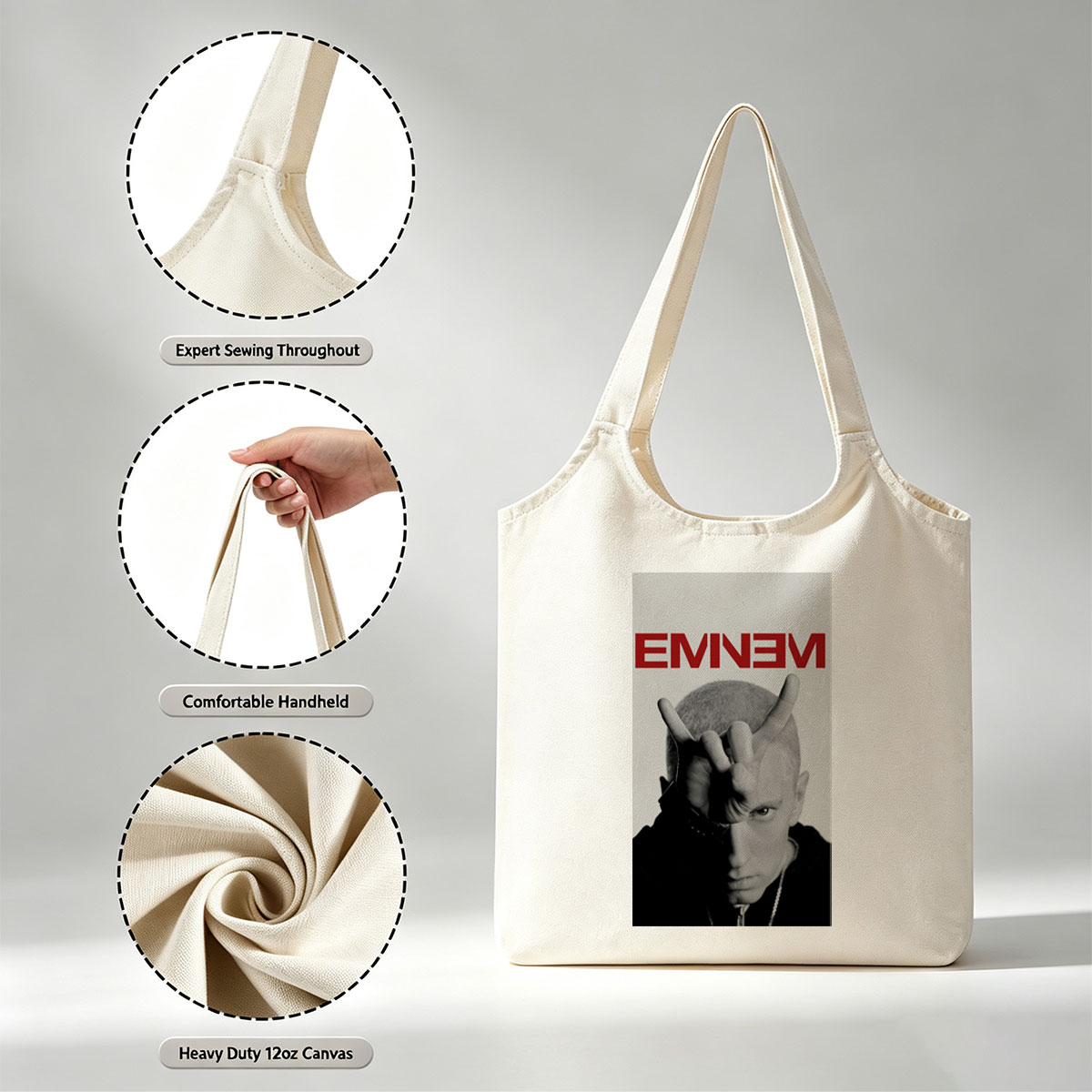 Eminem Making Hand Gesture in Black and White Portrait - Canvas shoulder bags/