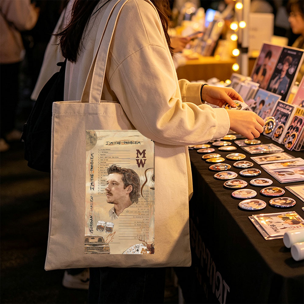 Morgan Wallen I'm The Problem Album Cover Featuring Song List and Rustic Elements - Canvas tote bags