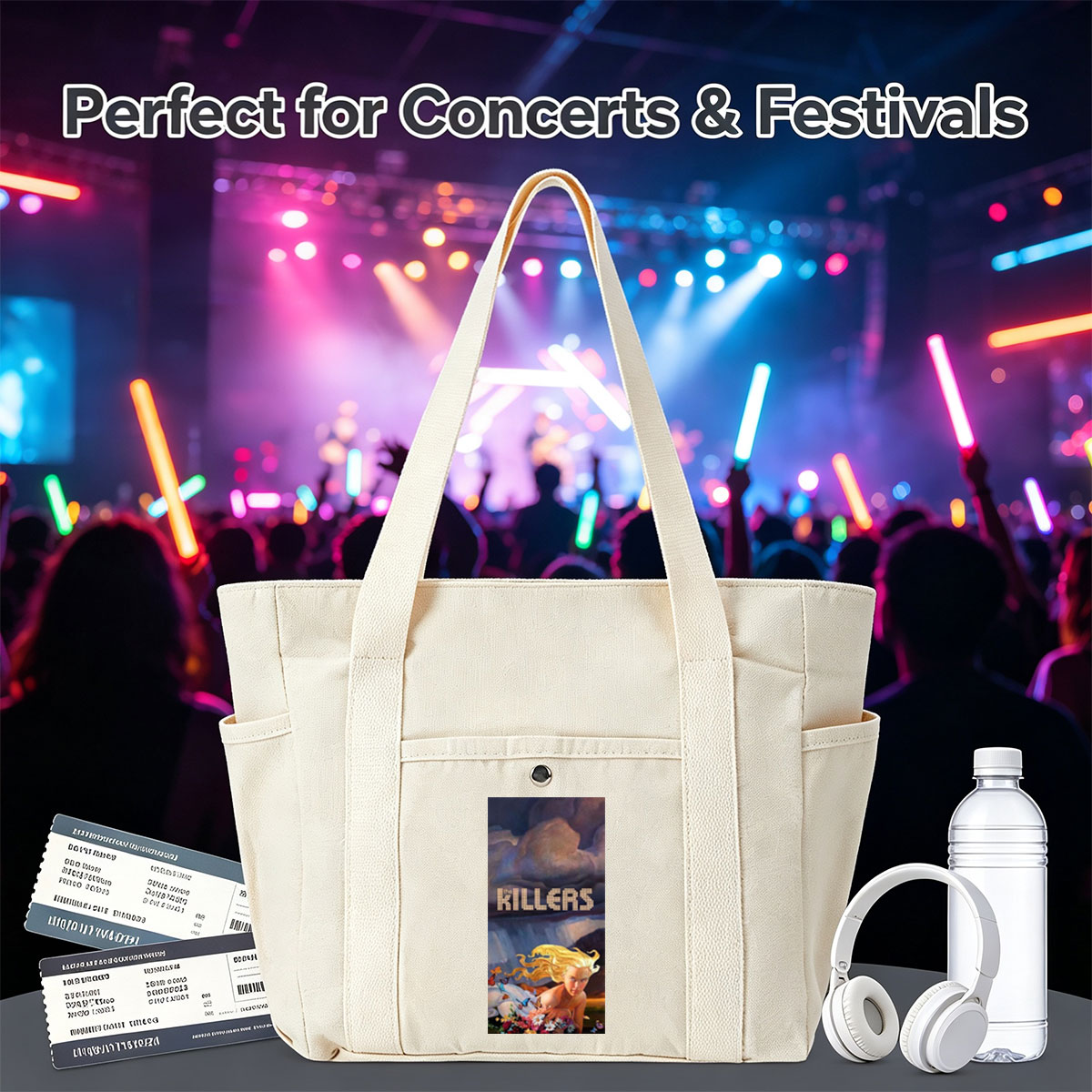 The Killers Dreamy Landscape with Blonde Woman Among Flowers and Butterflies - Multi-pocket bags