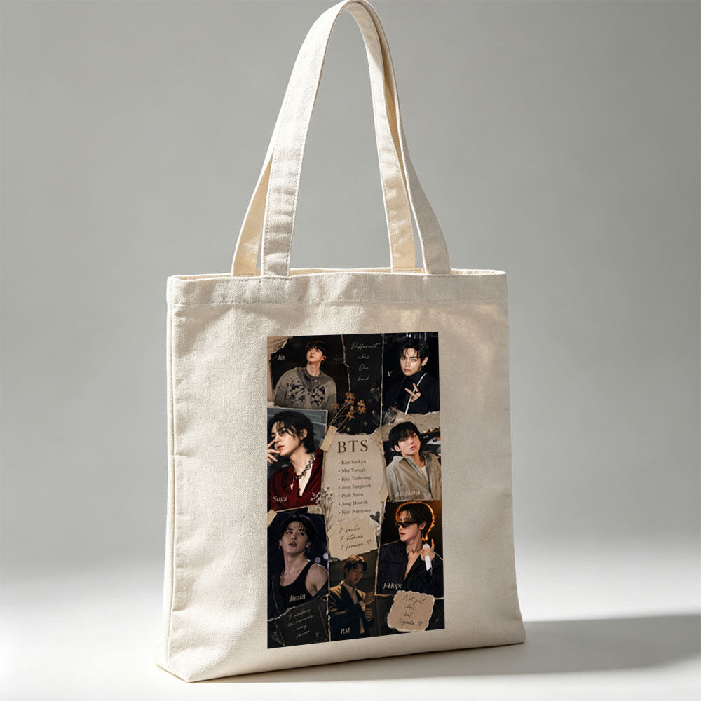 BTS Members in Various Stylish Poses and Expressions Collage - Canvas tote bags
