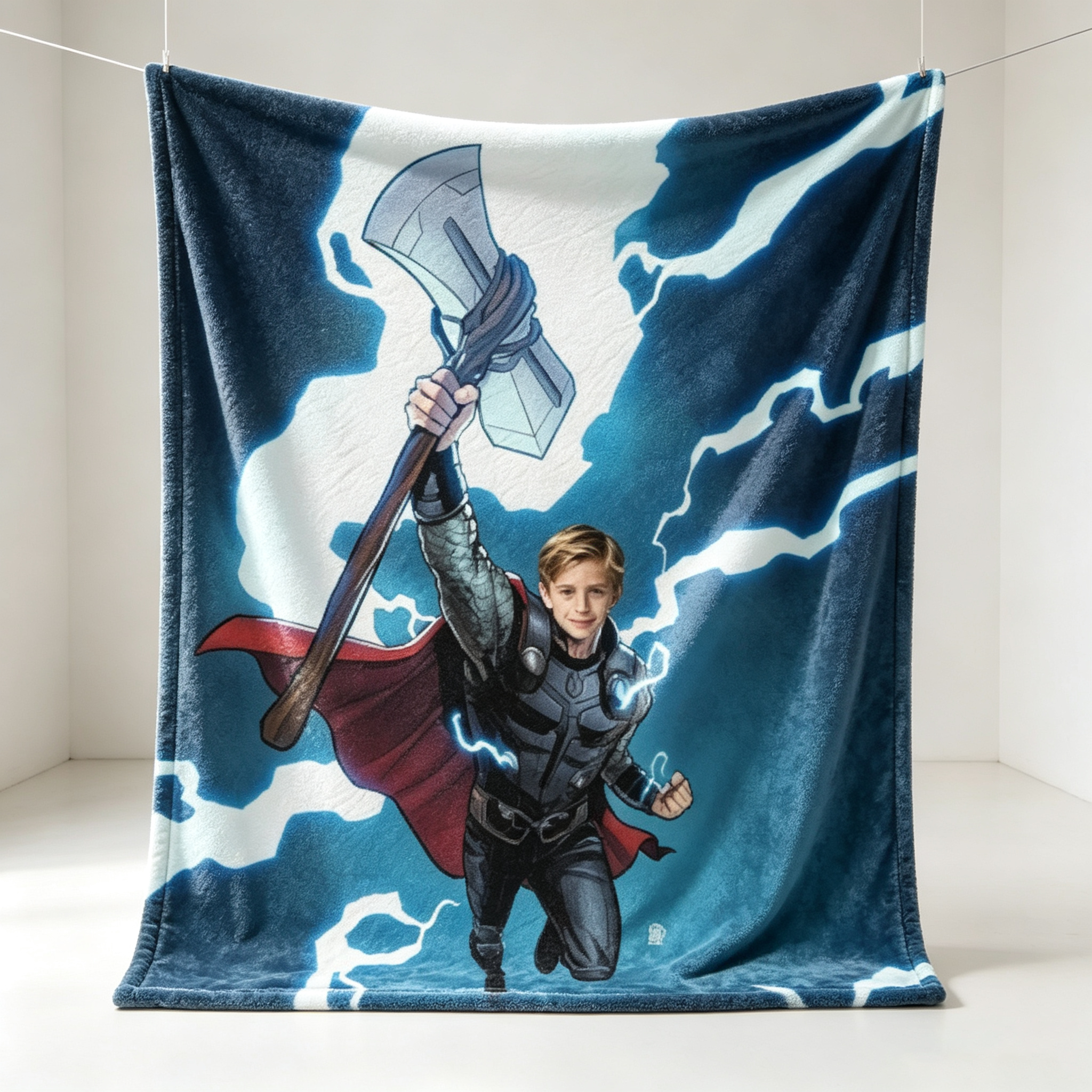 Custom Photo Thor Blanket, Upload Your Kid Photo Personalized Marvel Superhero Fleece Throw Blanket, Custom Kids Bed Sofa Birthday Gift