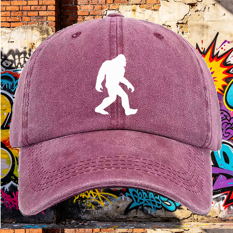 Men's Bigfoot Print Washed Cap Lightweight Casual Round Brim Summer Hat for Outdoor Hiking Camping Adventure Fans Adult Unisex Streetwear Style