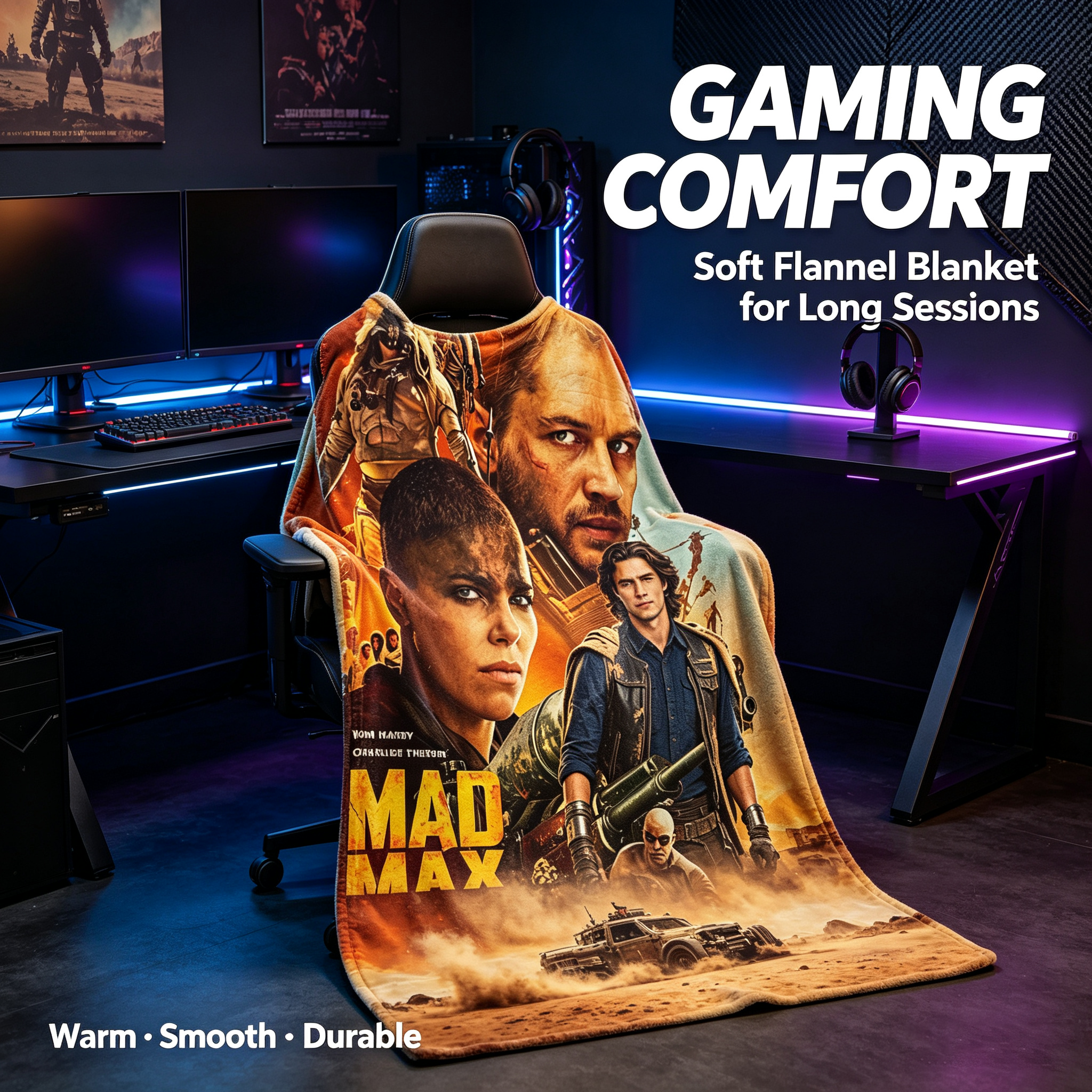 Custom Face Blanket Mad Max Fury Road Flannel Blanket Movie Character Design Perfect for Couch, Bed, or Travel Ideal Gift for Fans and Collectors