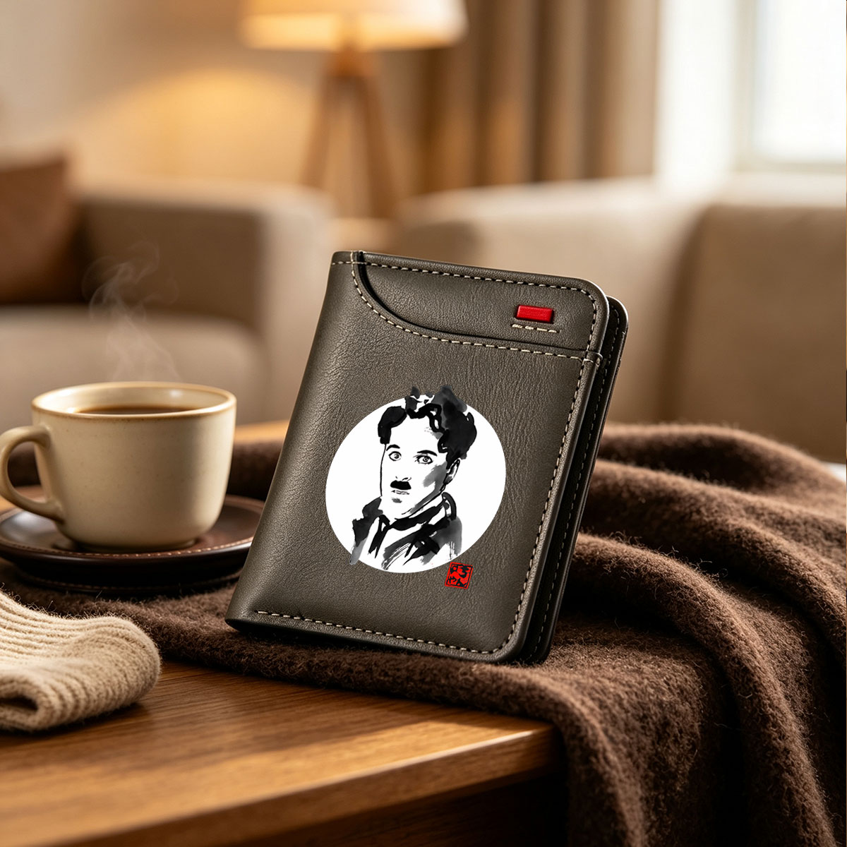 Charlie Chaplin in Classic Silent Film Style - Vertical Style Wallet
