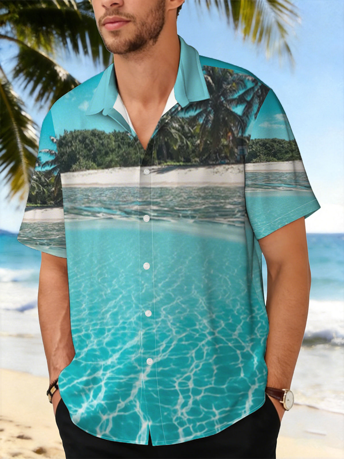 Crystal Clear Waters and Palm Trees on a Tropical Beach -  Shirt