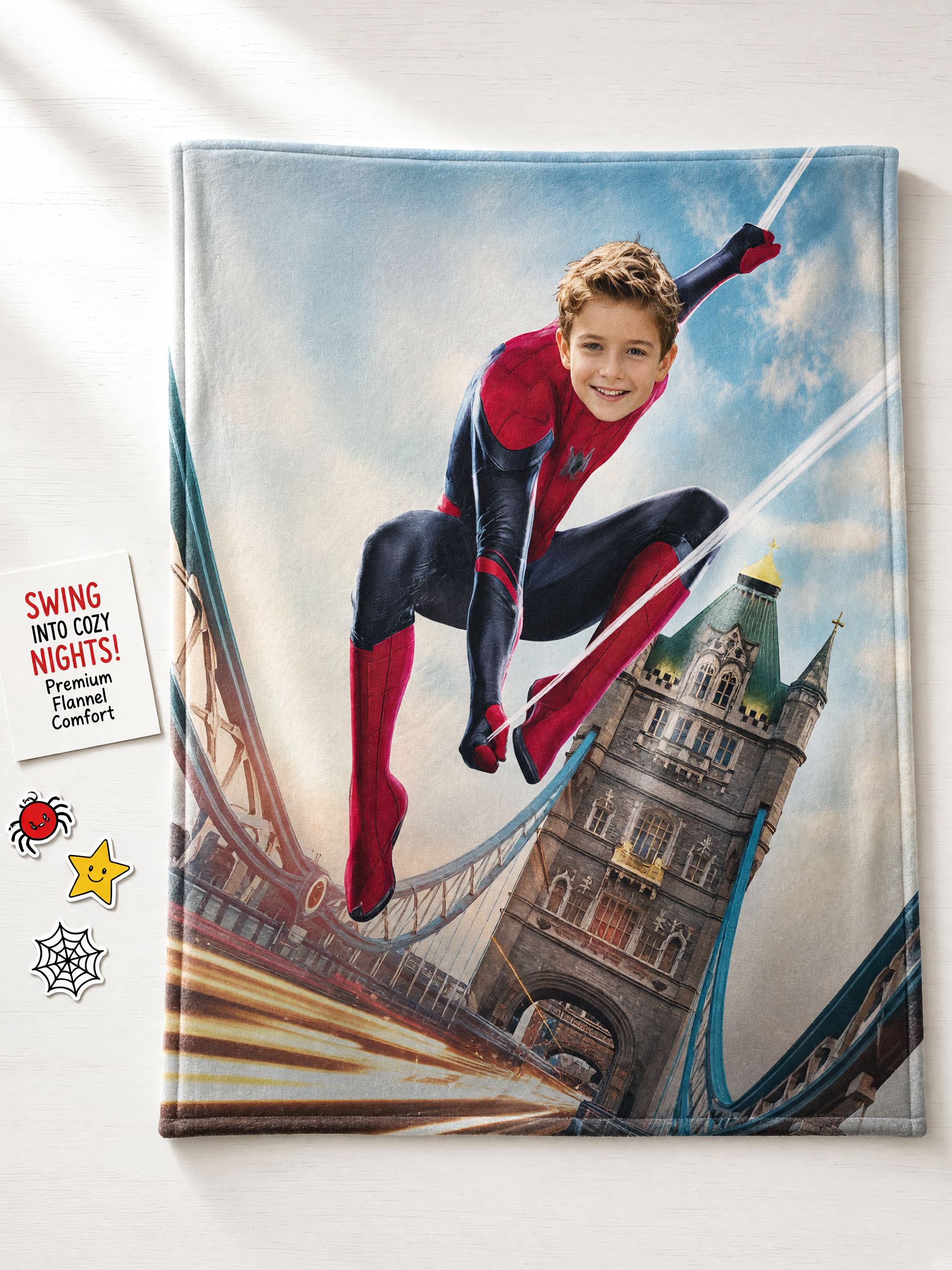 Personalized Superhero Photo Flannel Fleece Blanket Custom Face Portrait Throw for Kids Bed Couch Cozy Keepsake Gift
