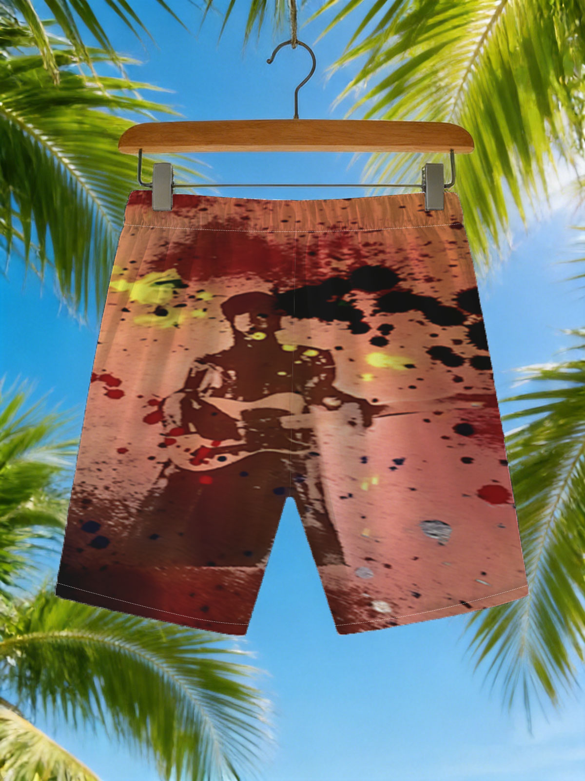 Guitarist Silhouette in Abstract Splash Art -  Beach shorts