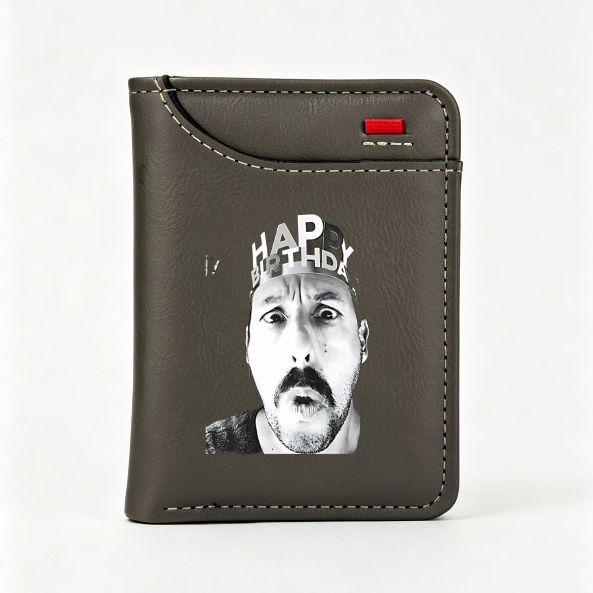 Man Wearing Happy Birthday Hat Making Surprised Face - Vertical Style Wallet