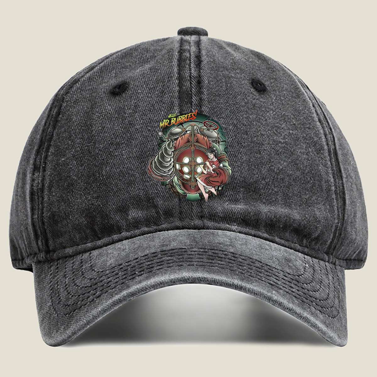 Hello Mr. Bubbles! - Steam Punk Submarine Adventure - Washed Denim - Baseball Cap