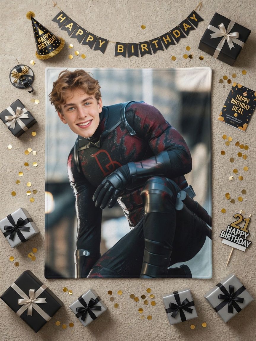 Custom Photo Blanket Personalized Superhero Face Flannel Fleece Throw Soft Warm Keepsake Gift for Bed Couch Travel