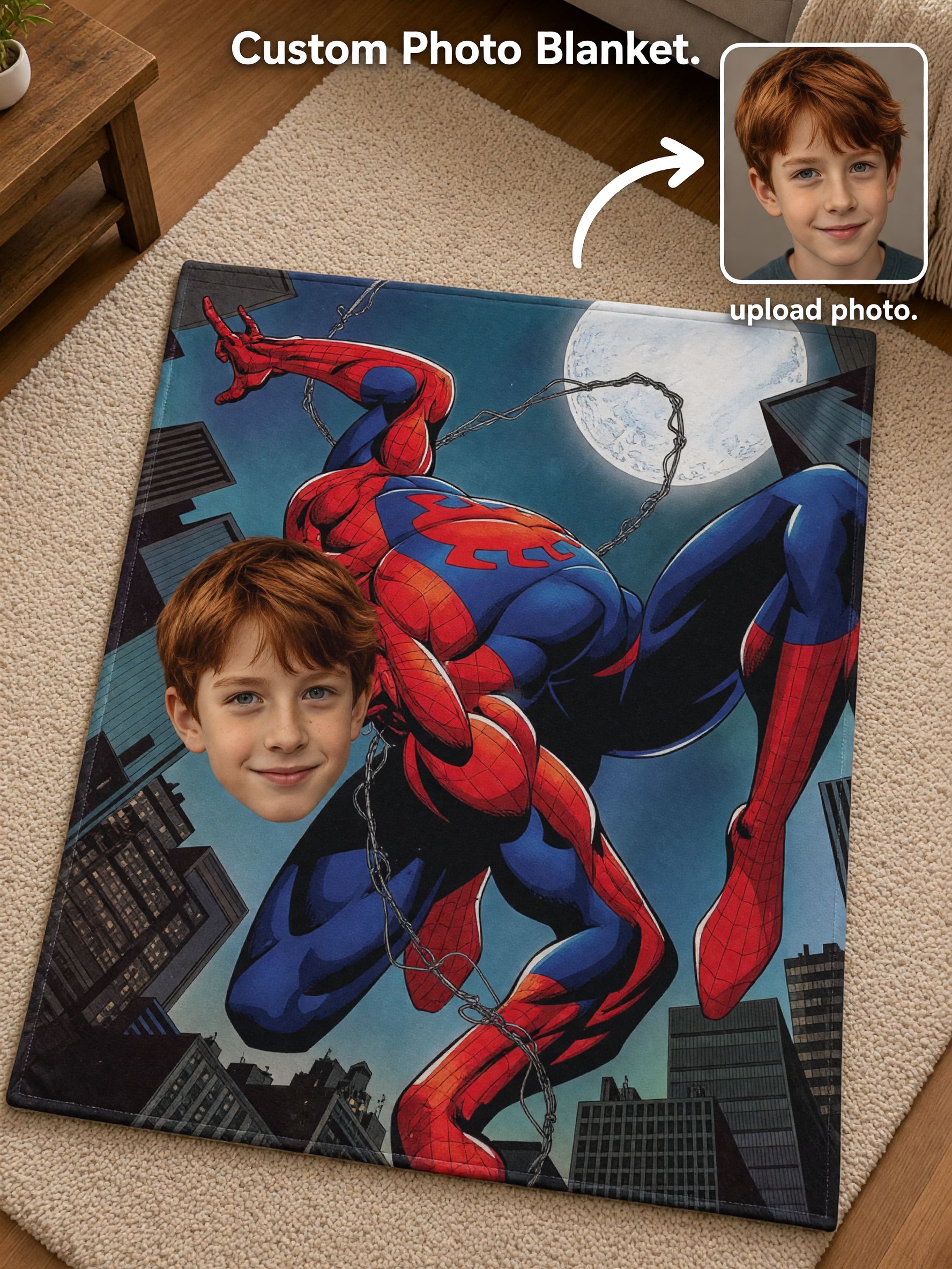 Custom Face Superhero Flannel Blanket, Personalized Photo Plush Throw for Kids and Adults, Unique Birthday Gift