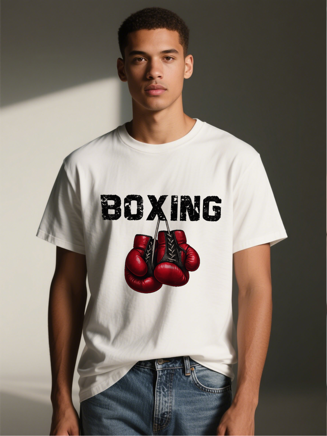 Men's Boxing Gloves Print T-Shirt Red Leather Style Graphic Tee Casual Round Neck Lightweight Breathable Summer Short Sleeve Tee for Gym Fitness Sports Enthusiasts and Active Men