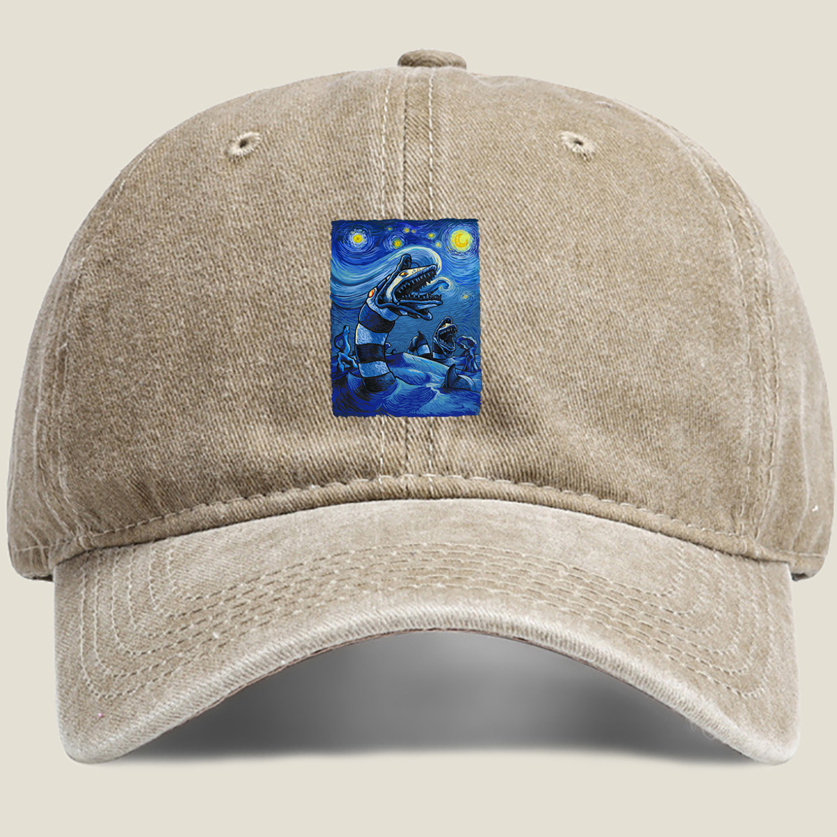 Starry Night with Loch Ness Monster - Washed Denim - Baseball Cap