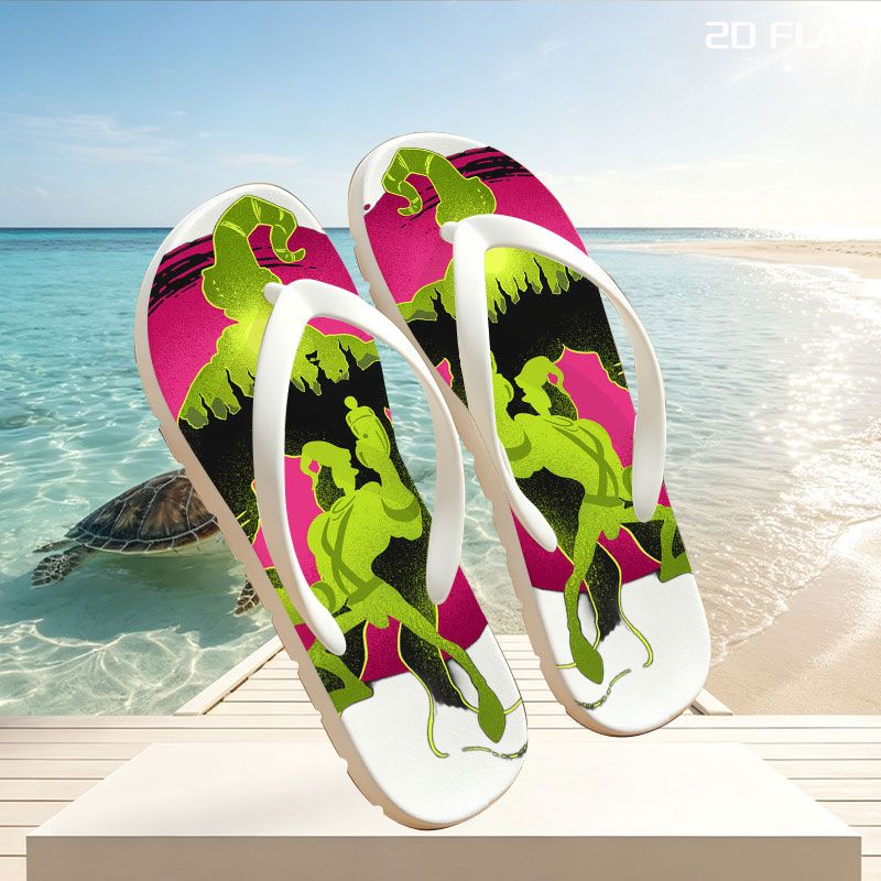 Green Goo Wizard and Warrior Duel on Pink Orb Background -  flip-flops