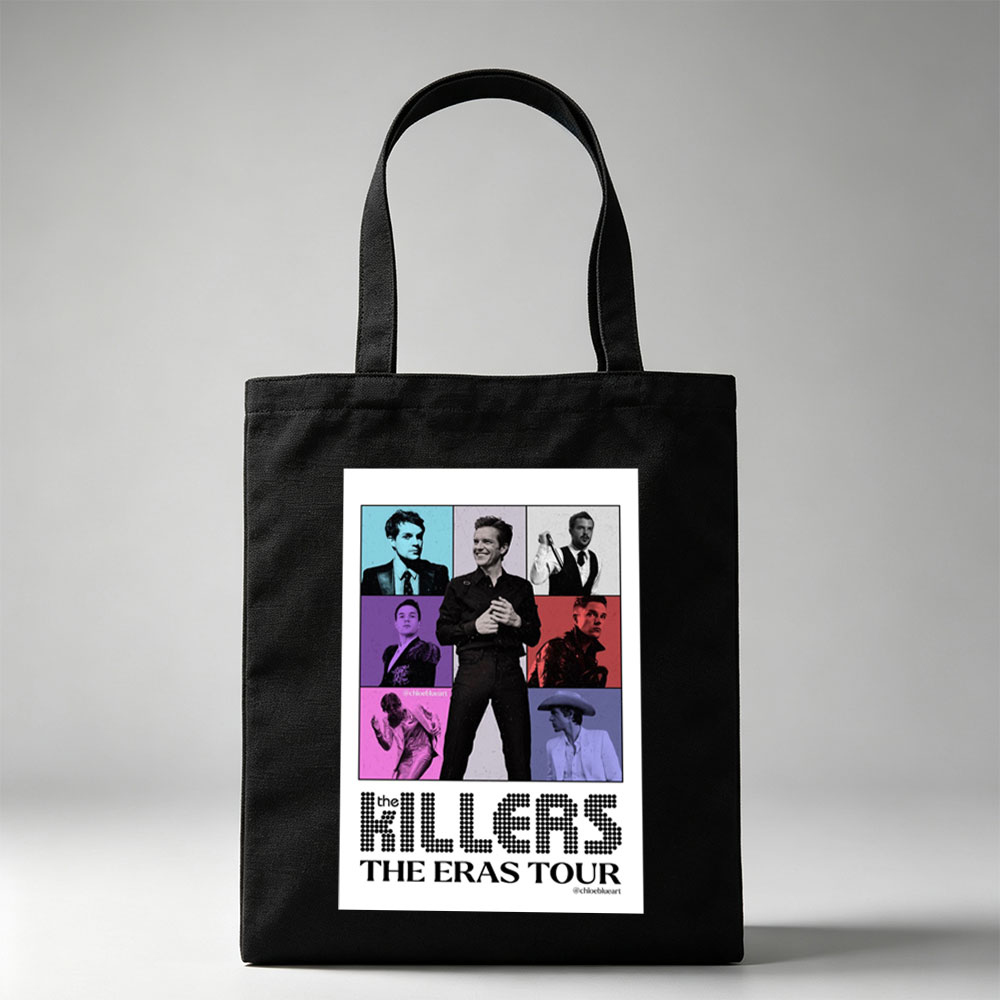 The Killers The Eras Tour Poster Featuring Band Members in Colorful Grid Layout - Canvas tote bags