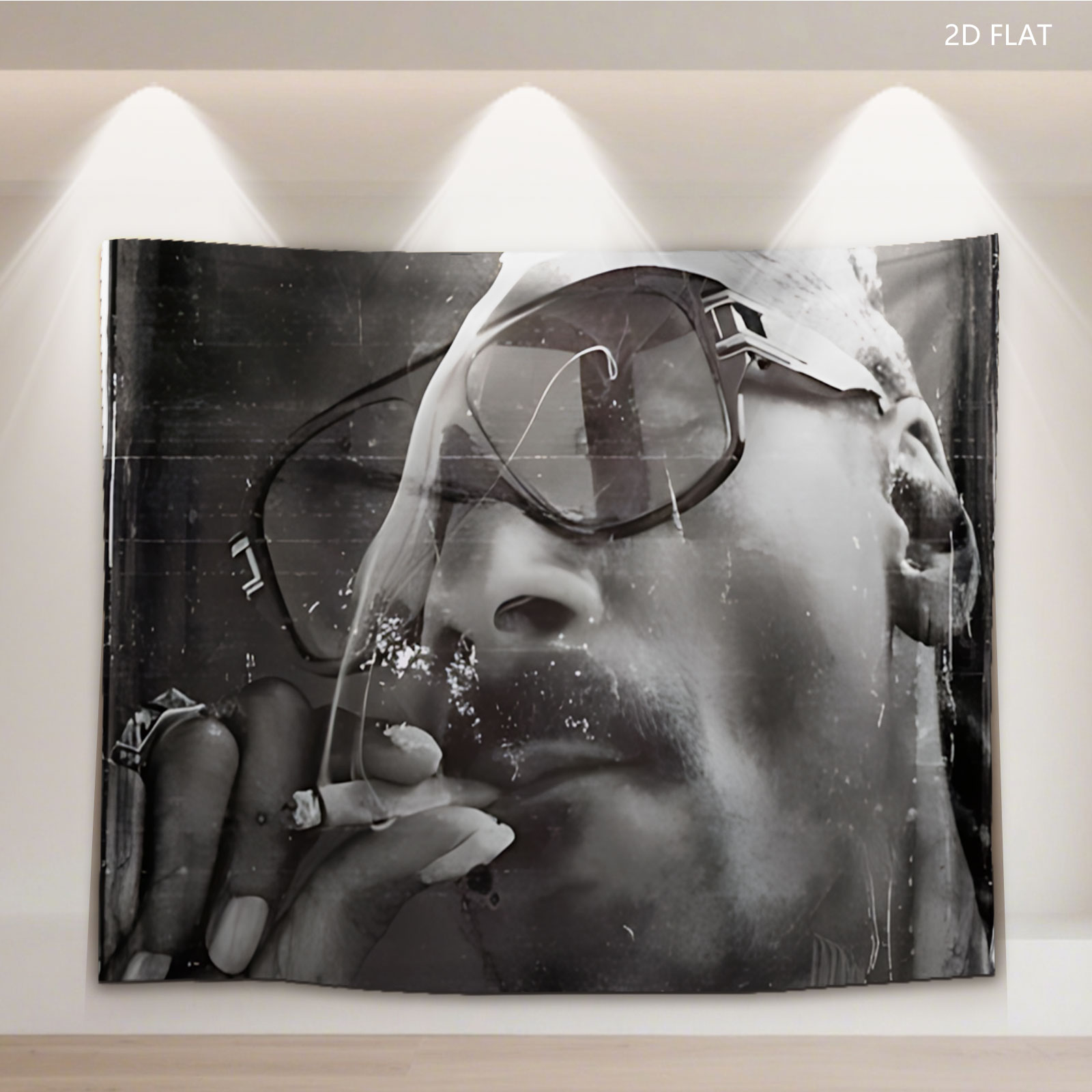 Snoop Dogg Smoking Cigarette in Sunglasses, Black and White Portrait - Tapestry