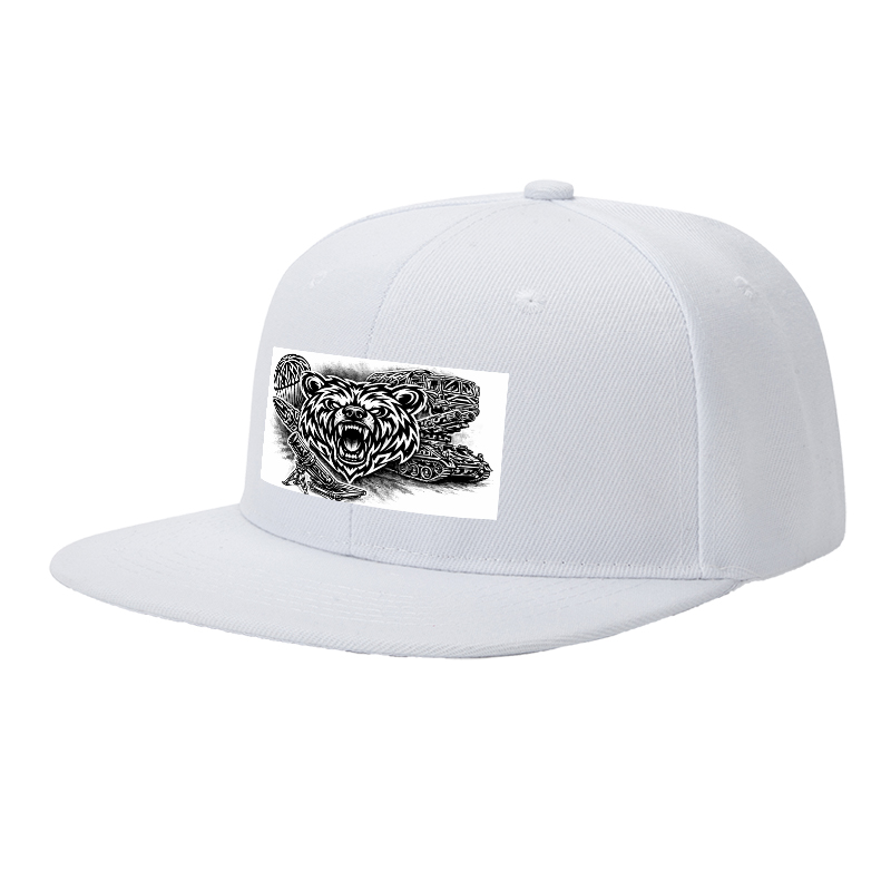 Flat Brim Baseball Cap Bear Head Tactical Art Print Streetwear Underground Skate Style for Basketball Court Skate Park Urban Scene Men Women Hip Hop Riders