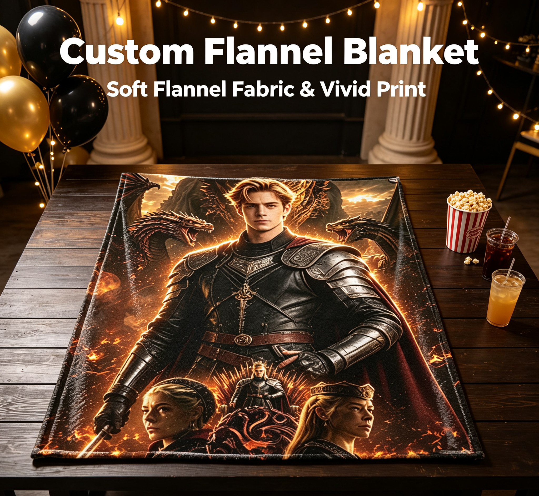 Custom Face Blanket House of the Dragon Flannel Blanket for Fans of Fantasy Series Perfect Gift for TV Show Enthusiasts and Dragon Lovers
