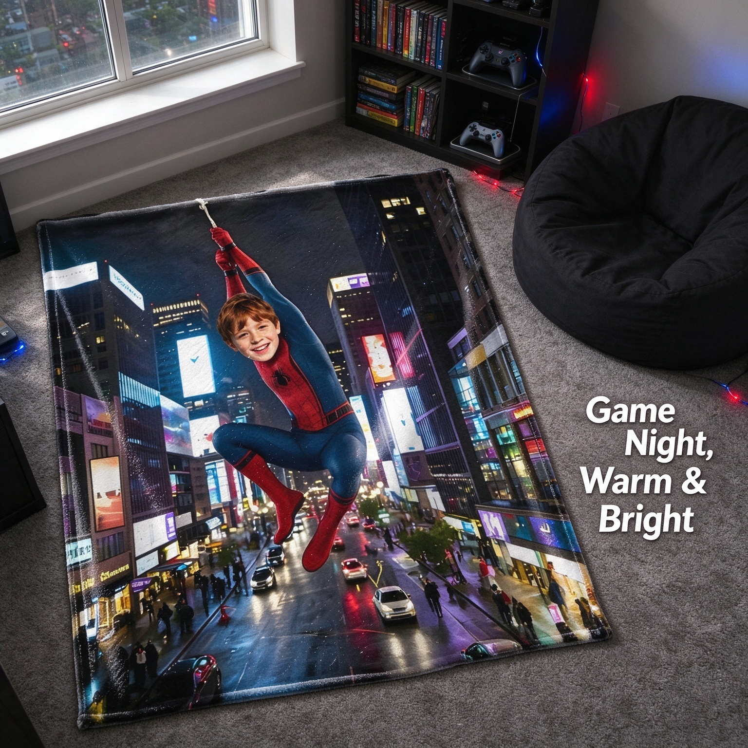 Custom Face Superhero Photo Blanket, Personalized Flannel Fleece Throw for Kids, Ideal Cozy Birthday Keepsake Gift