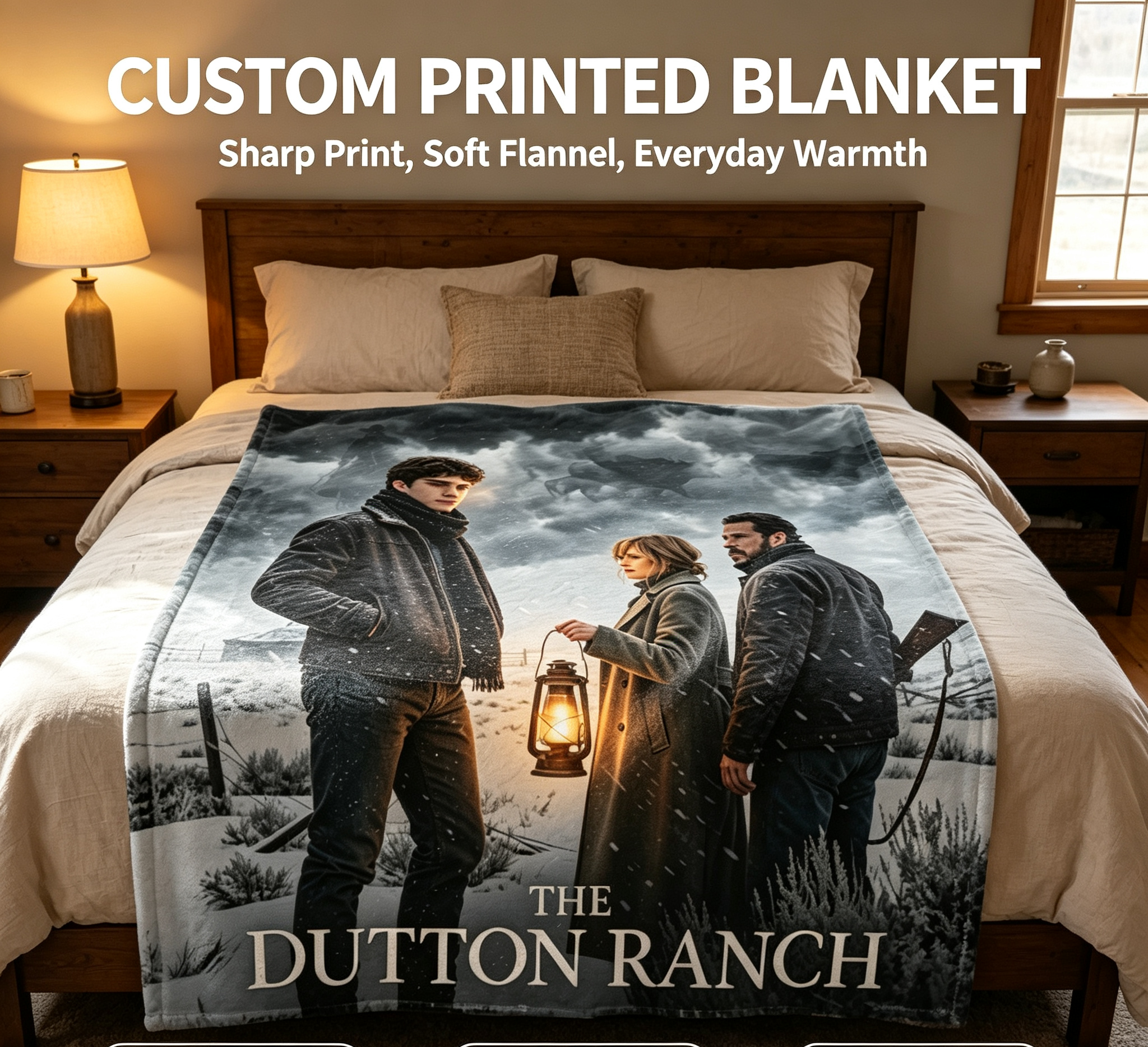 Custom Face Blanket The Dutton Ranch Flannel Blanket Western Drama Series Gift for Fans Cozy Winter Home Decor Present for TV Show Enthusiasts