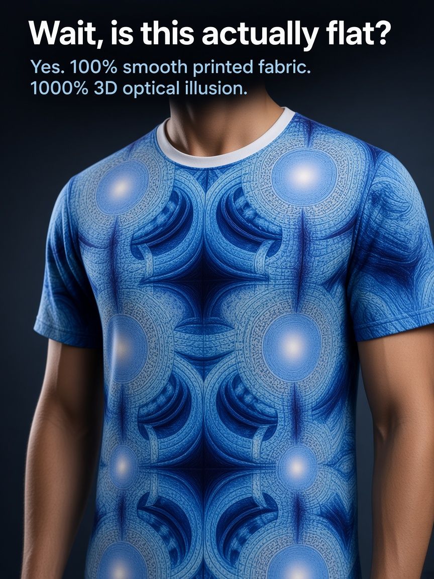 Blue Fractal Mandala 3D Optical Illusion Graphic Tee Breathable Athletic Mesh T-Shirt Casual and Sports Wear