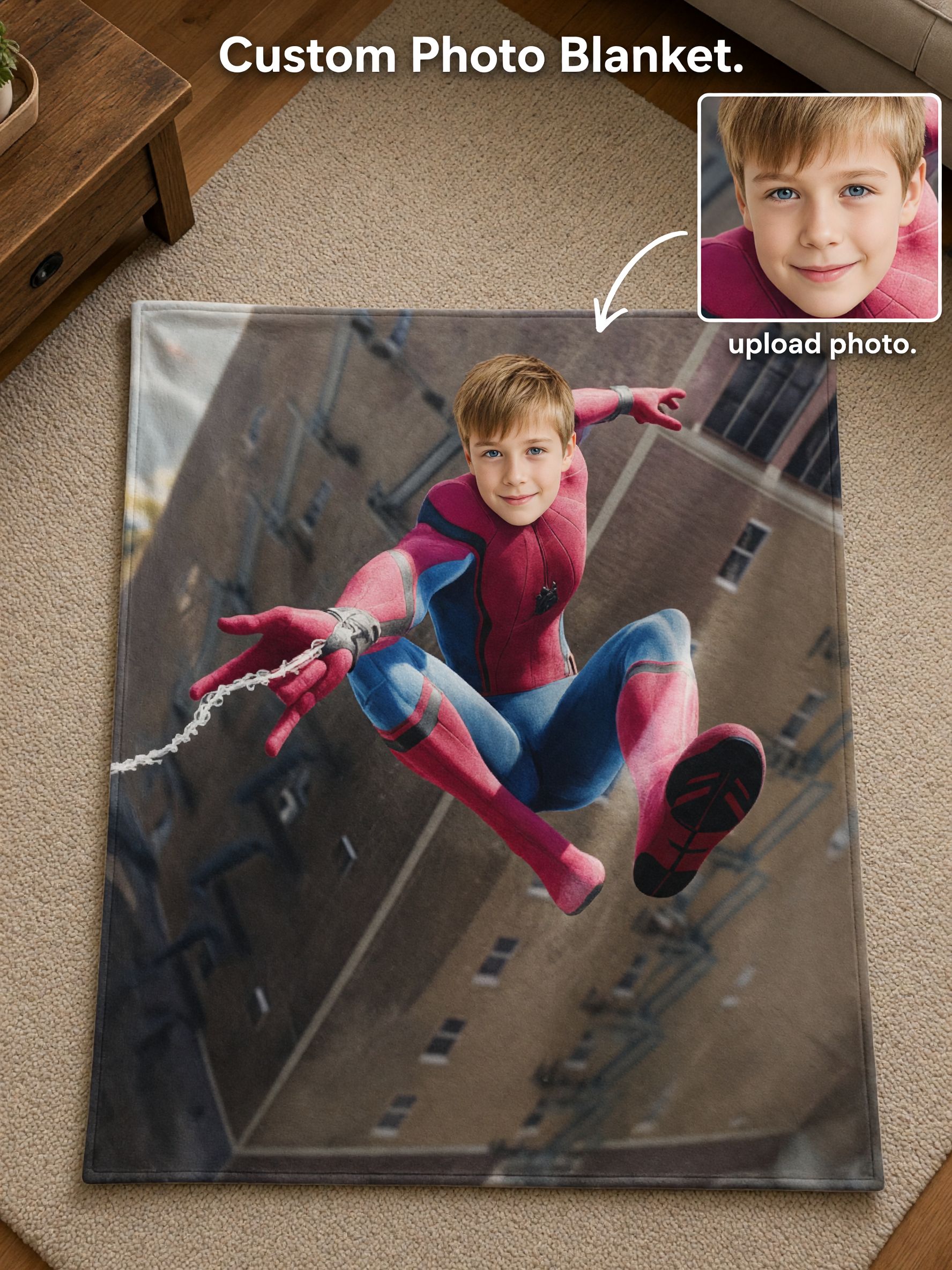 Custom Photo Face Superhero Flannel Throw Blanket Personalized Fleece Bedding Wrap for Couch Sofa Ideal Keepsake