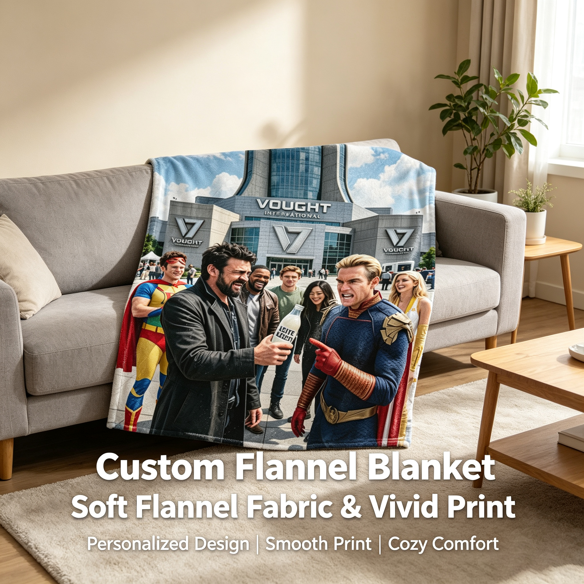Custom Face Blanket The Boys Vought International Superheroes Flannel Blanket Perfect for Fans of Homelander and Soldier Boy Cozy Gift for TV Show Enthusiasts